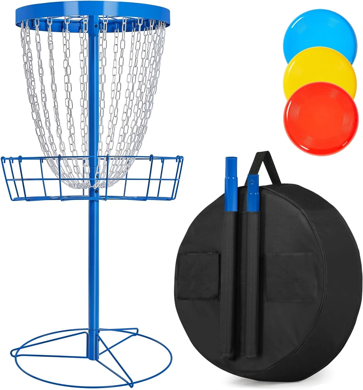 24-Chain Disc Golf Basket with 3 Discs and Weather Resistant Carrying Bag, Portable Disc Golf Practice Basket Target Heavy Duty Metal Frisbee Golf Basket Set for Indoor and Outdoor