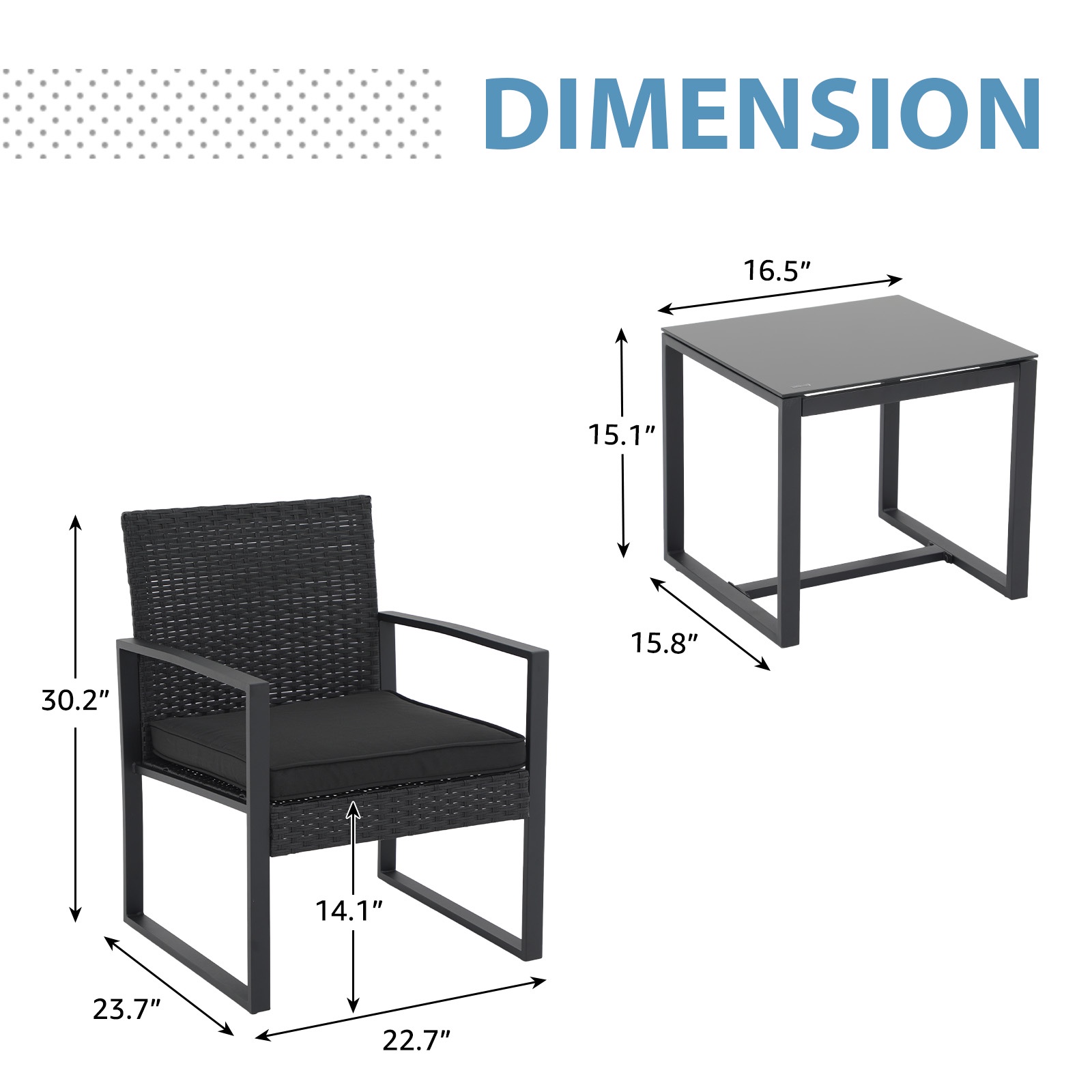 JOIVI 3 Pieces Wicker Patio Bistro Set, Outdoor Rattan Furniture Conversation Set with Tempered Glass Top Table for Porch, Balcony, Deck, Backyard, Dark