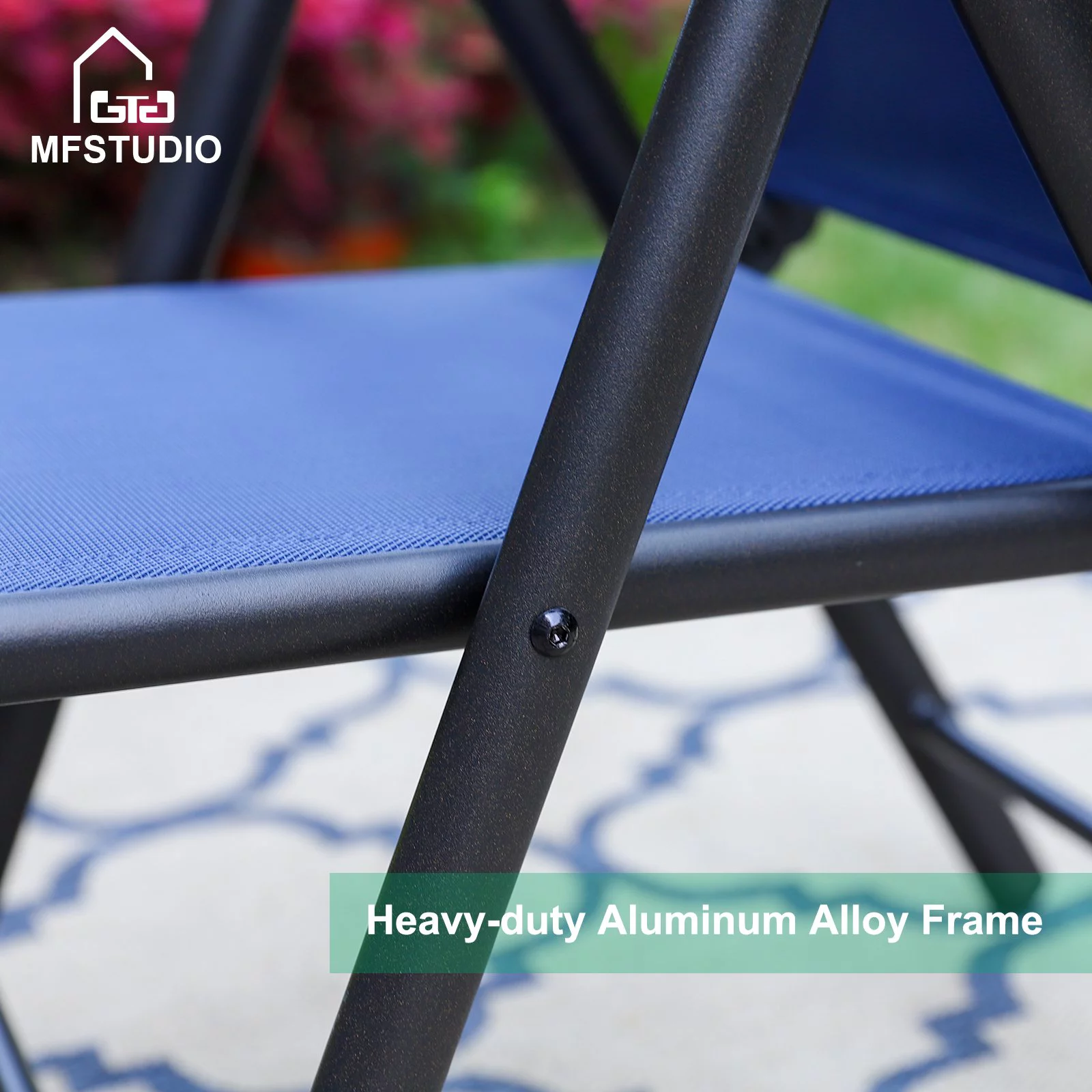 MF Studio 7-Piece Patio Dining Set with Rectangle Table&Textilene Folding Chairs for 6 Persons, Blue