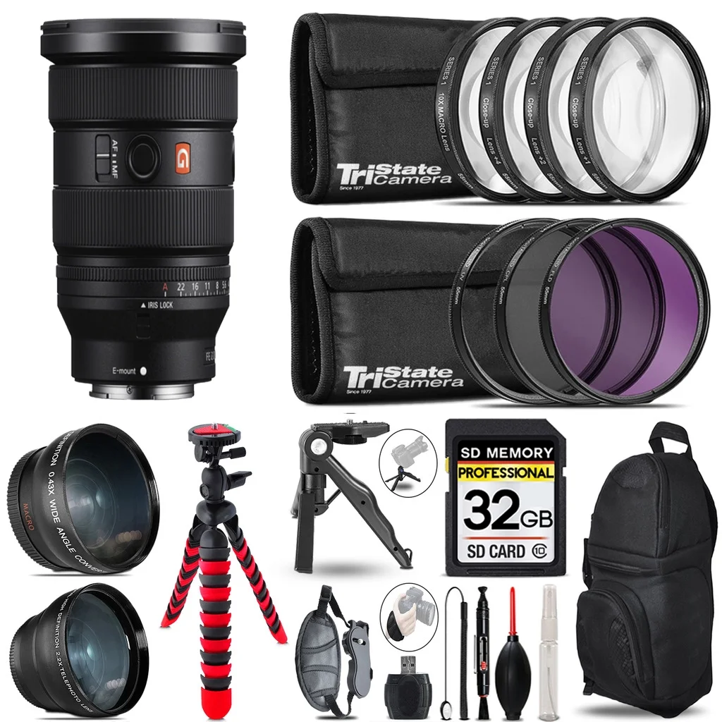 SONY FE 16-35mm f/2.8 GM II Lens for Sony E + 3 Lens Kit + Tripod + Backpack - 32GB Accessory Bundle