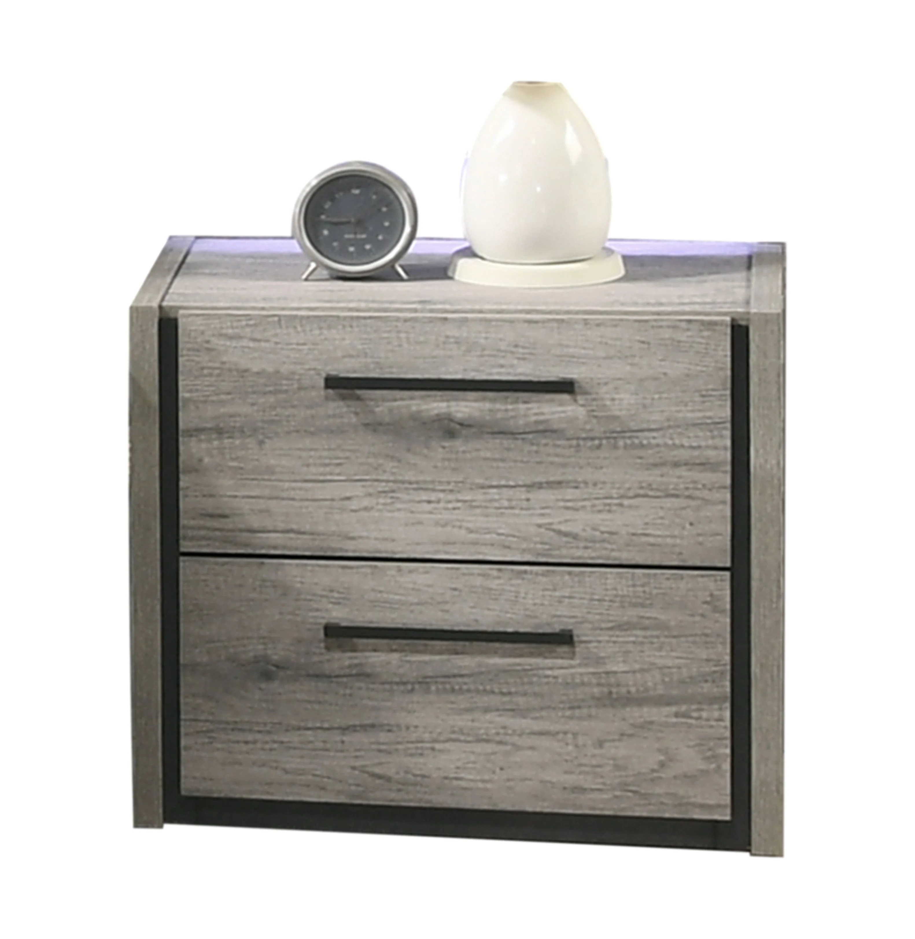 Roundhill Furniture Lenca 2-Drawer Nightstand - Weathered Gray