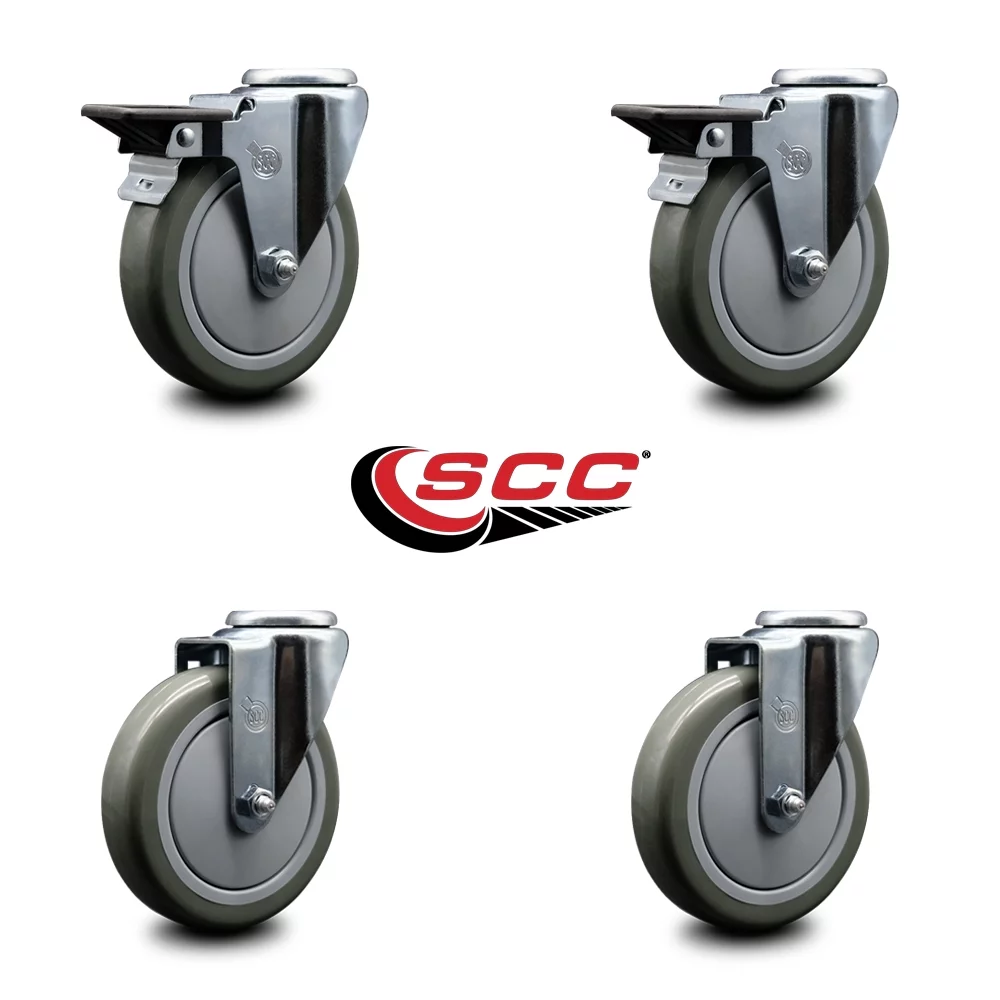 Polyurethane Swivel Bolt Hole Caster Set of 4 w/5
