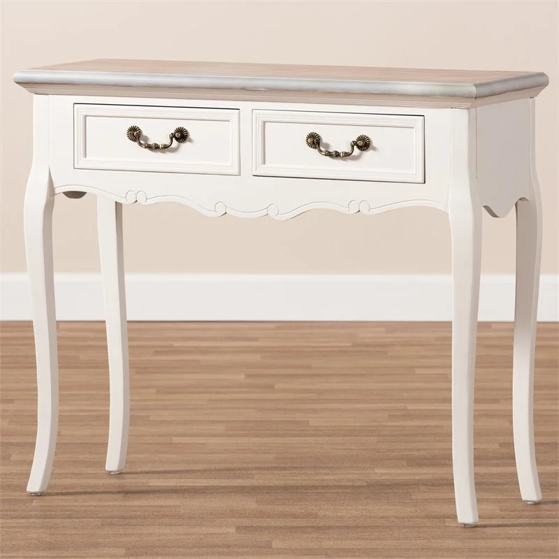 Bowery Hill Two Tone Oak and White Wood 2-Drawer Console Table