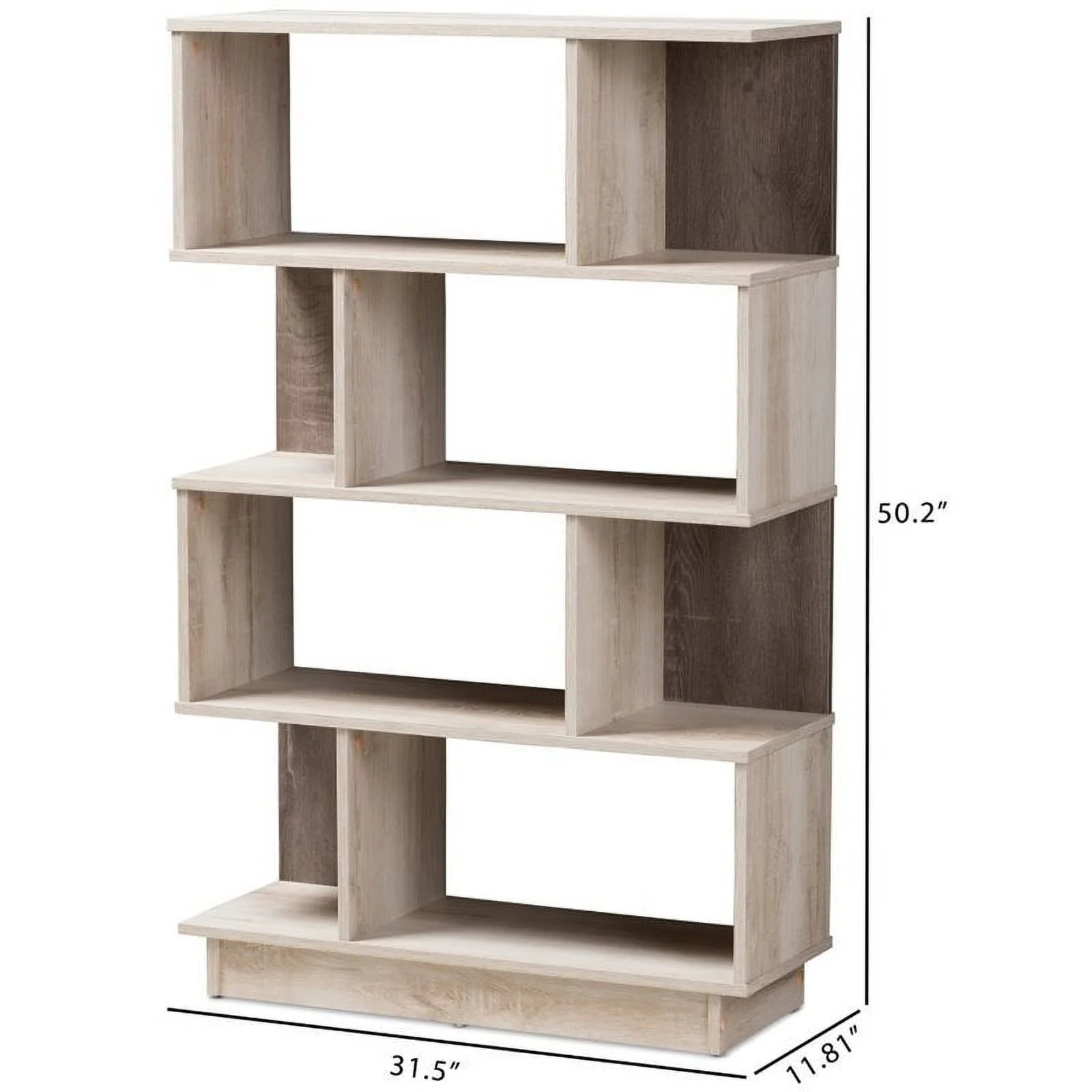 Baxton Studio Teagan 4 Shelf Display Bookcase in Oak