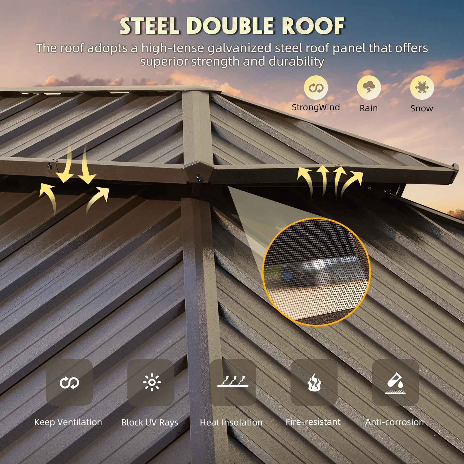 Richryce 12' X 20' Hardtop Gazebo Aluminum Frame Gazebo with Galvanized Steel Double Roof