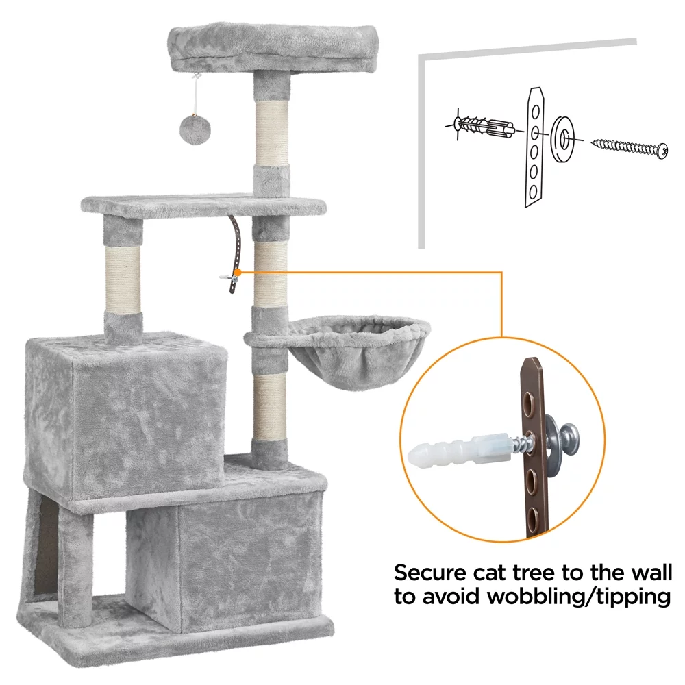 Topeakmart 53.5-in Cat Tree & Condo Scratching Post Tower with Dangling Ball and Ramp, Light Gray