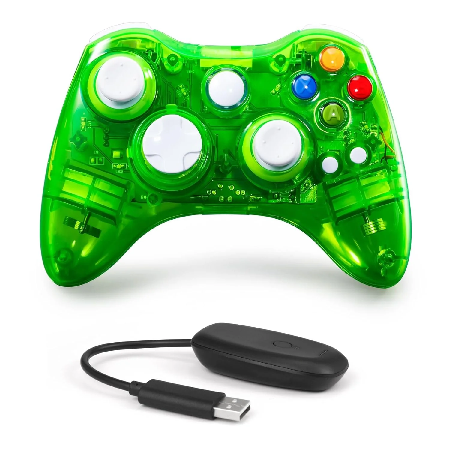 Wireless Controller Compatible for Xbox 360 Double Motor Vibration Wireless Gamepad with Receiver Gaming Joypad-Transparent green