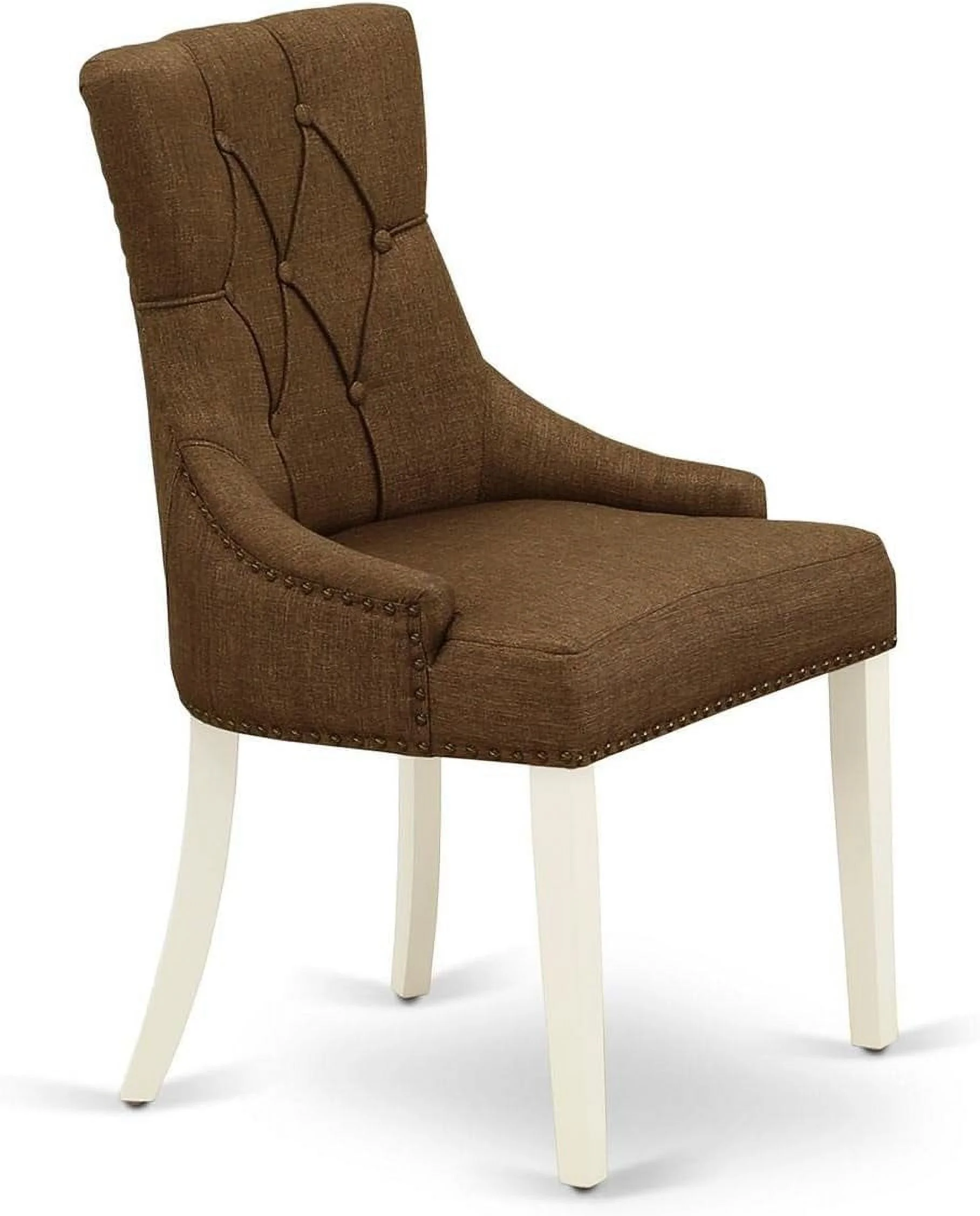FRP2T18 Friona Parsons Dining Chairs - Button Tufted Nailhead Trim Brown Linen Linen Fabric Upholstered Chairs, Set Of 2, Linen White