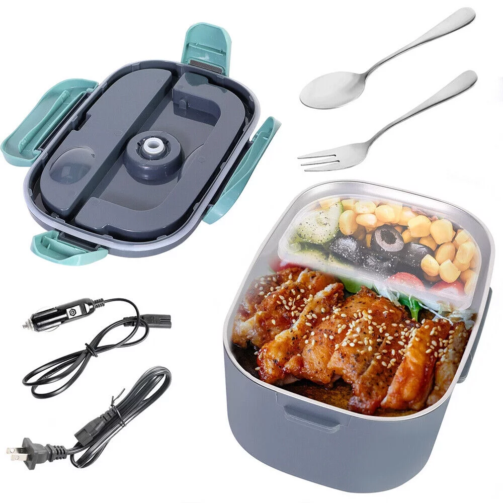 Jahy2Tech Convenient Heating 12V/110V Electric Lunch Box Food Warmer Stainless Steel Container Car/Home Portable