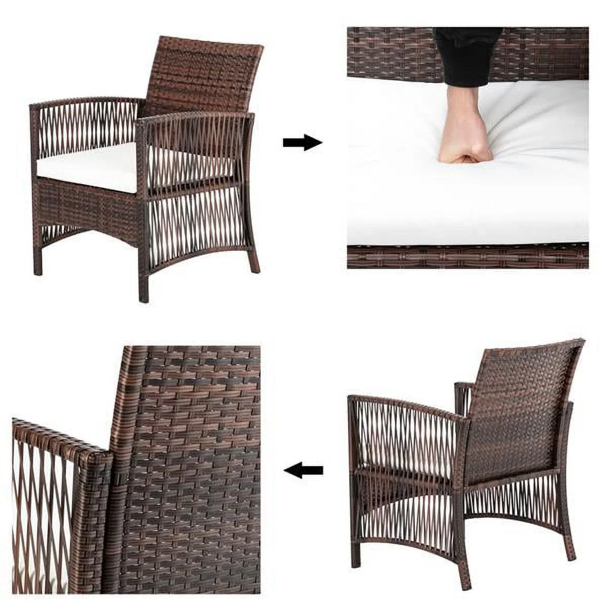 Hot Sale 4pcs 1 Double Seat 2 Single Seat 1 Coffee Table Armrest Hollow Knit Combination Sofa Brown Gradient