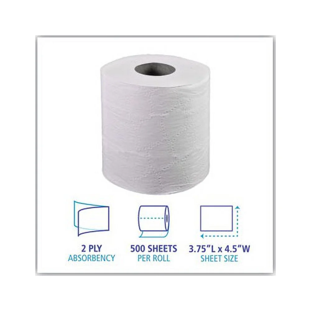 Boardwalk Two-Ply Toilet Tissue Paper Septic Safe, White, 4.5 x 3.75, 500 Sheets/Roll, 96 Rolls/Carton