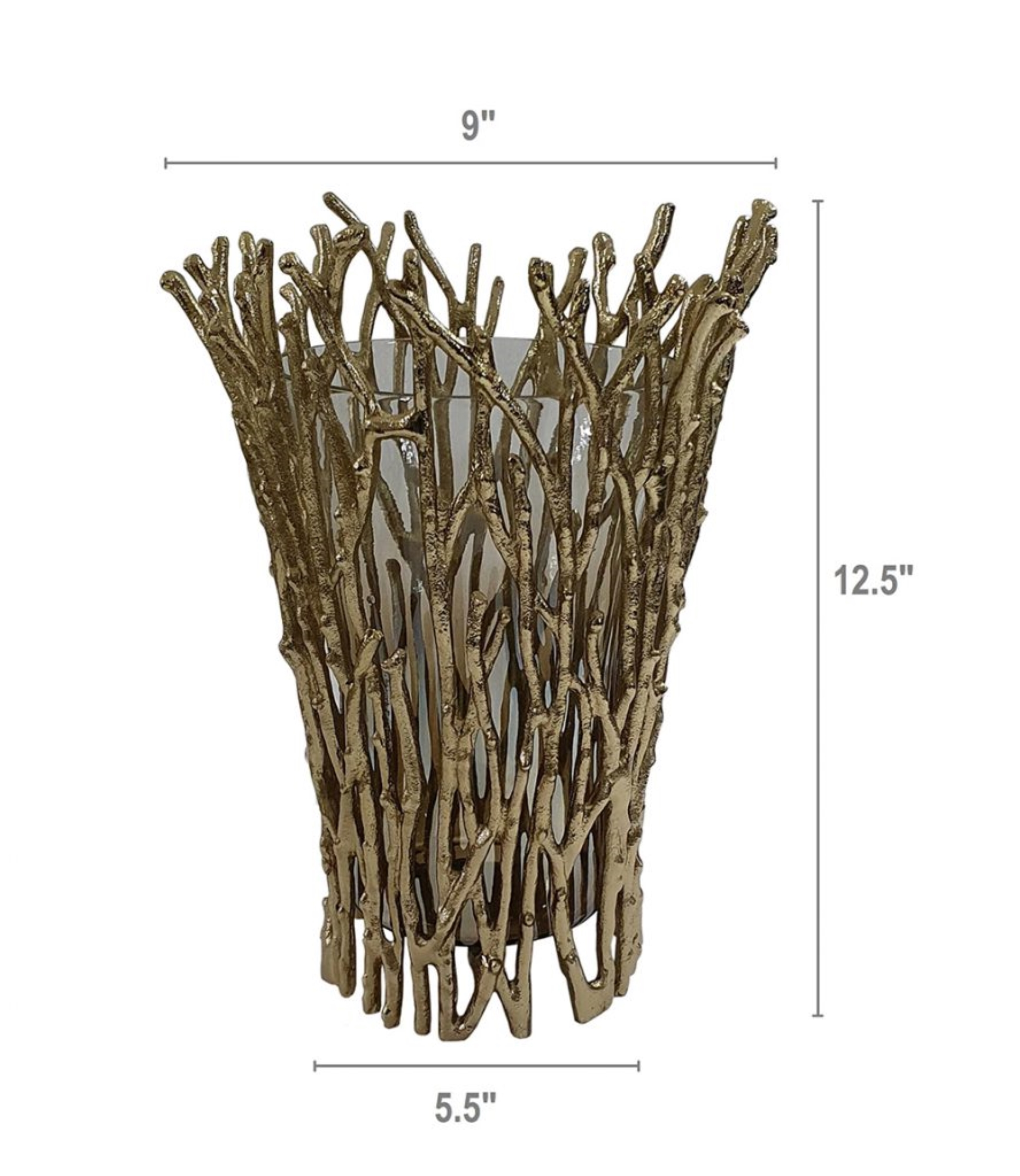 CC Home Furnishings Large Glass Candle Holder with Aluminum Branch - 12.5