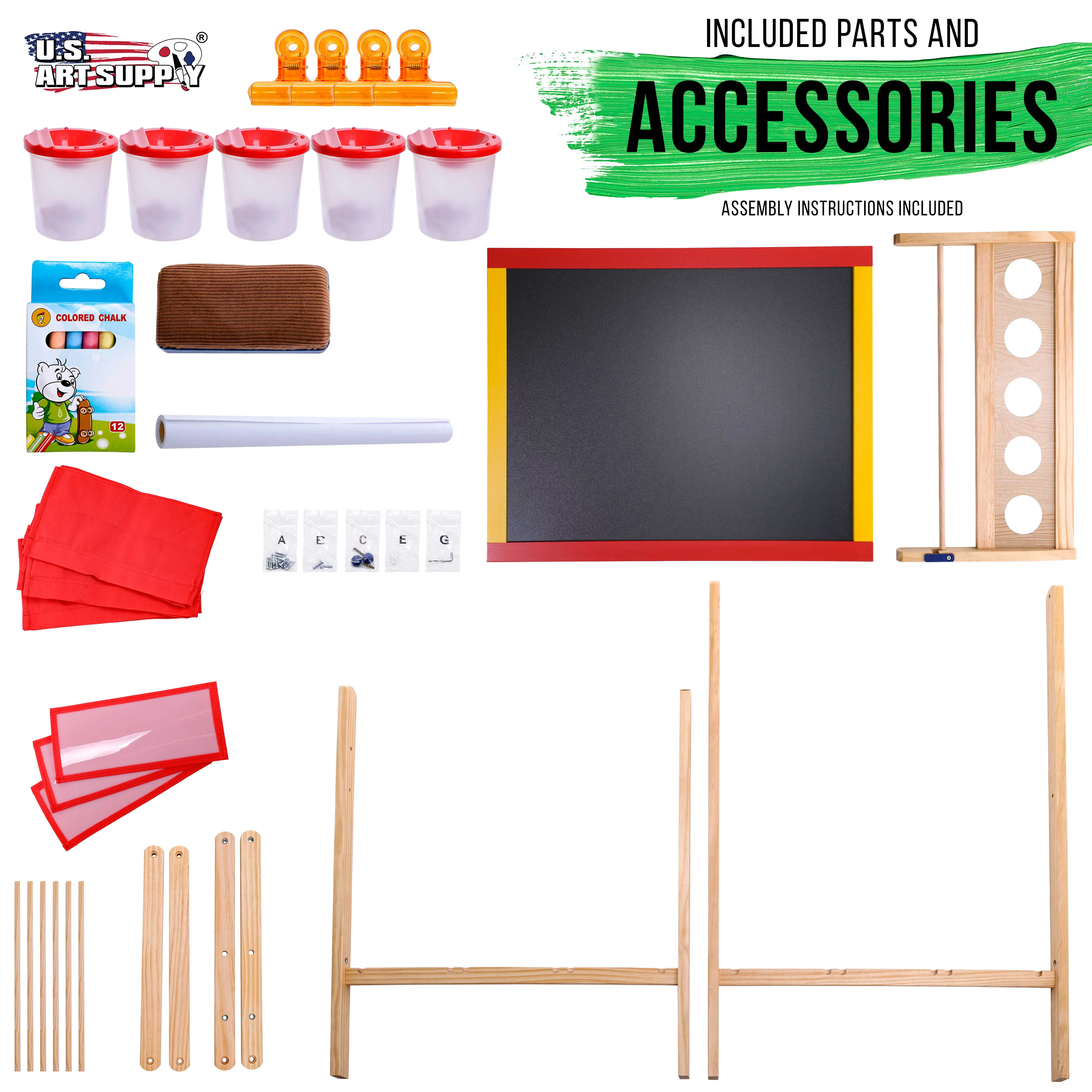 US Art Supply Children's Paint & Drawing Kids Art Easel Flip-Over Chalk & Dry Erase Board Bins