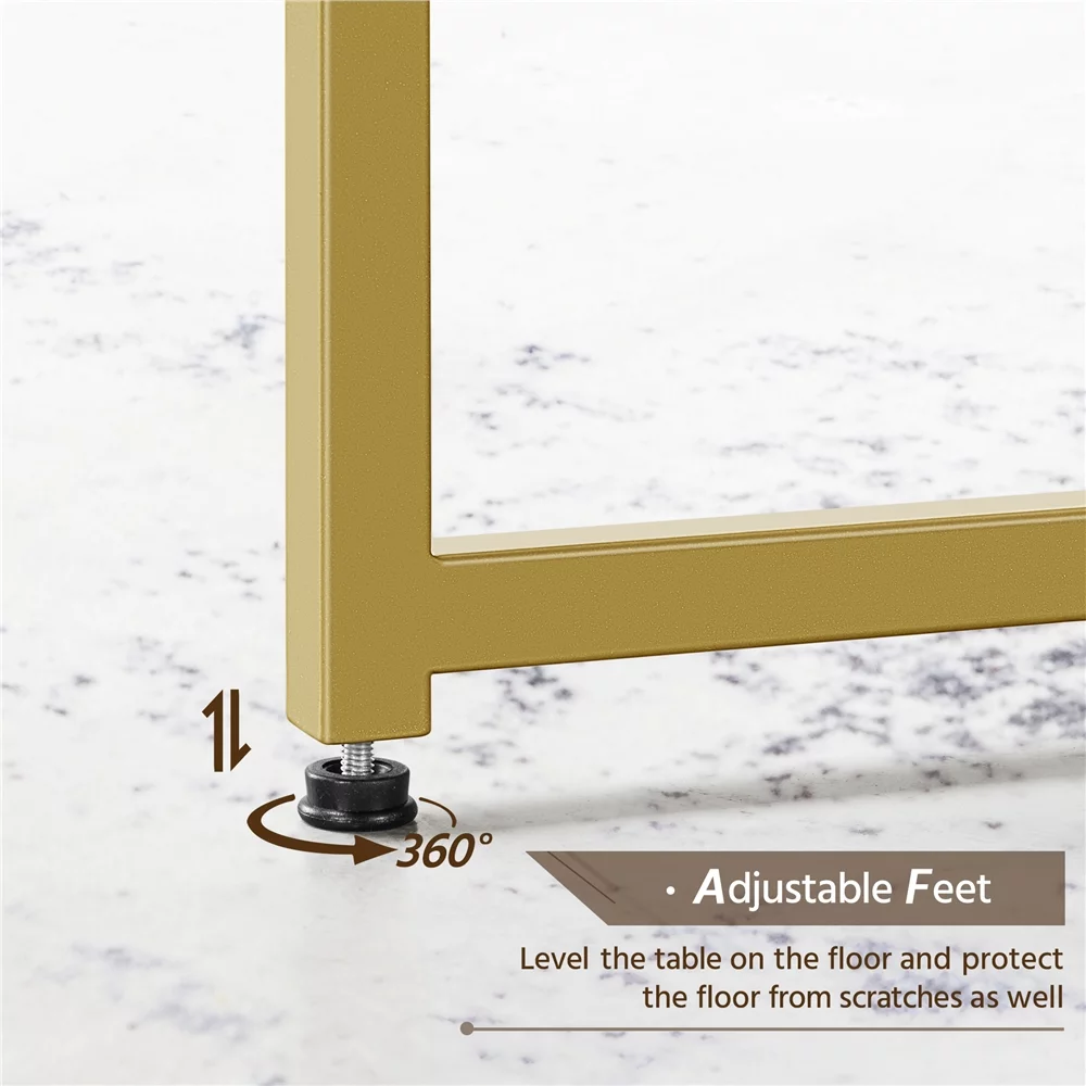 Topeakmart Modern Round Faux Marble Coffee Table with Sturdy Metal Legs, Gold