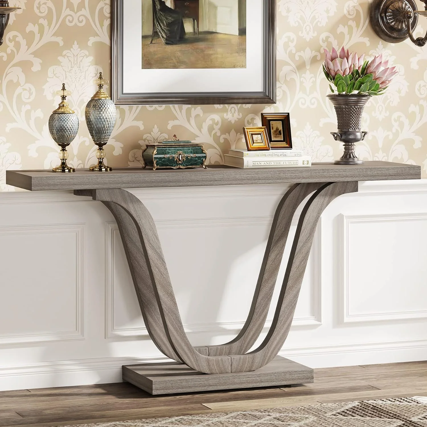 Tribesigns 55 Inch Farmhouse Console Table, Light Grey