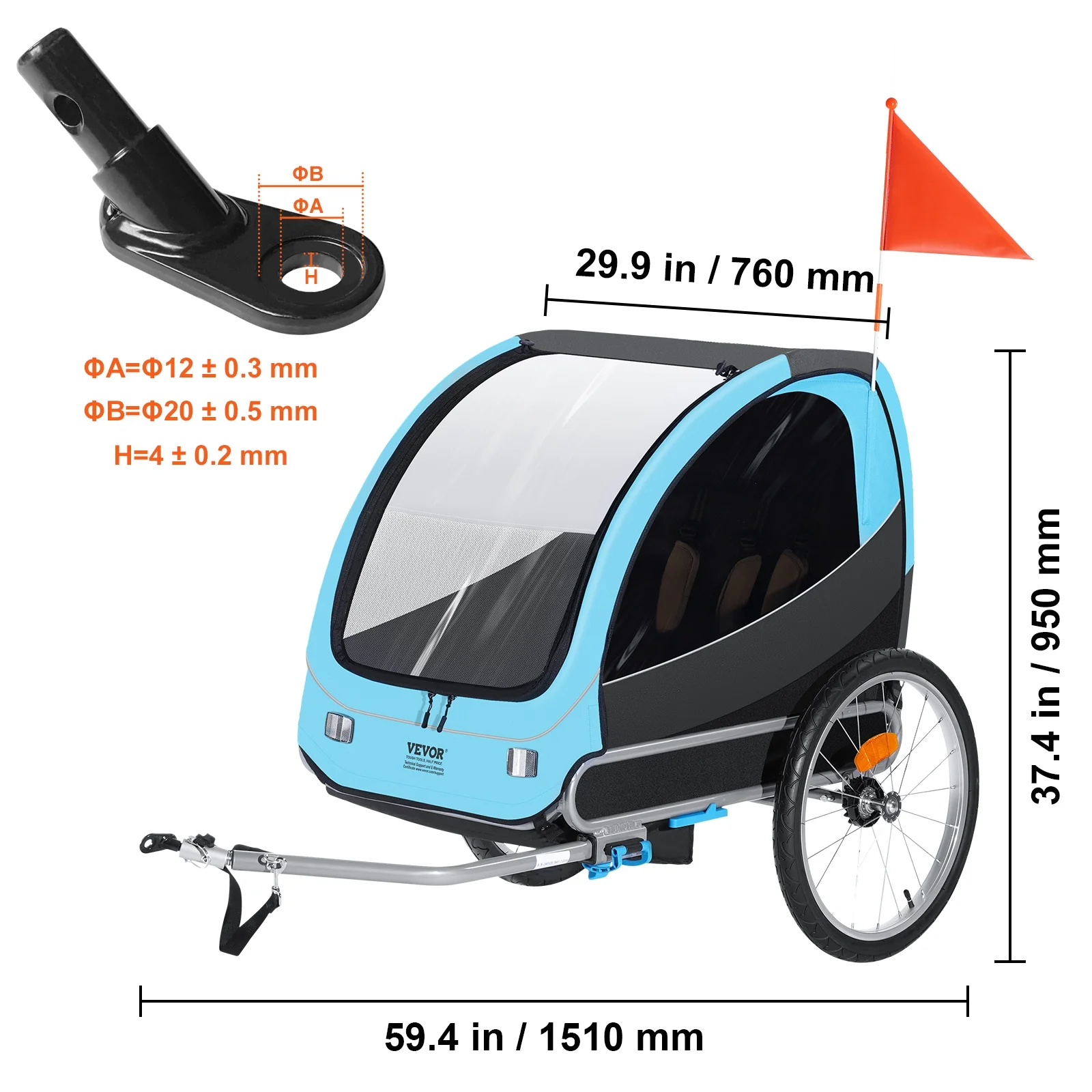 SKYSHALO 2Seater Trailer 110 lbs Child Bike Trailer Foldable Double Kids Carrier