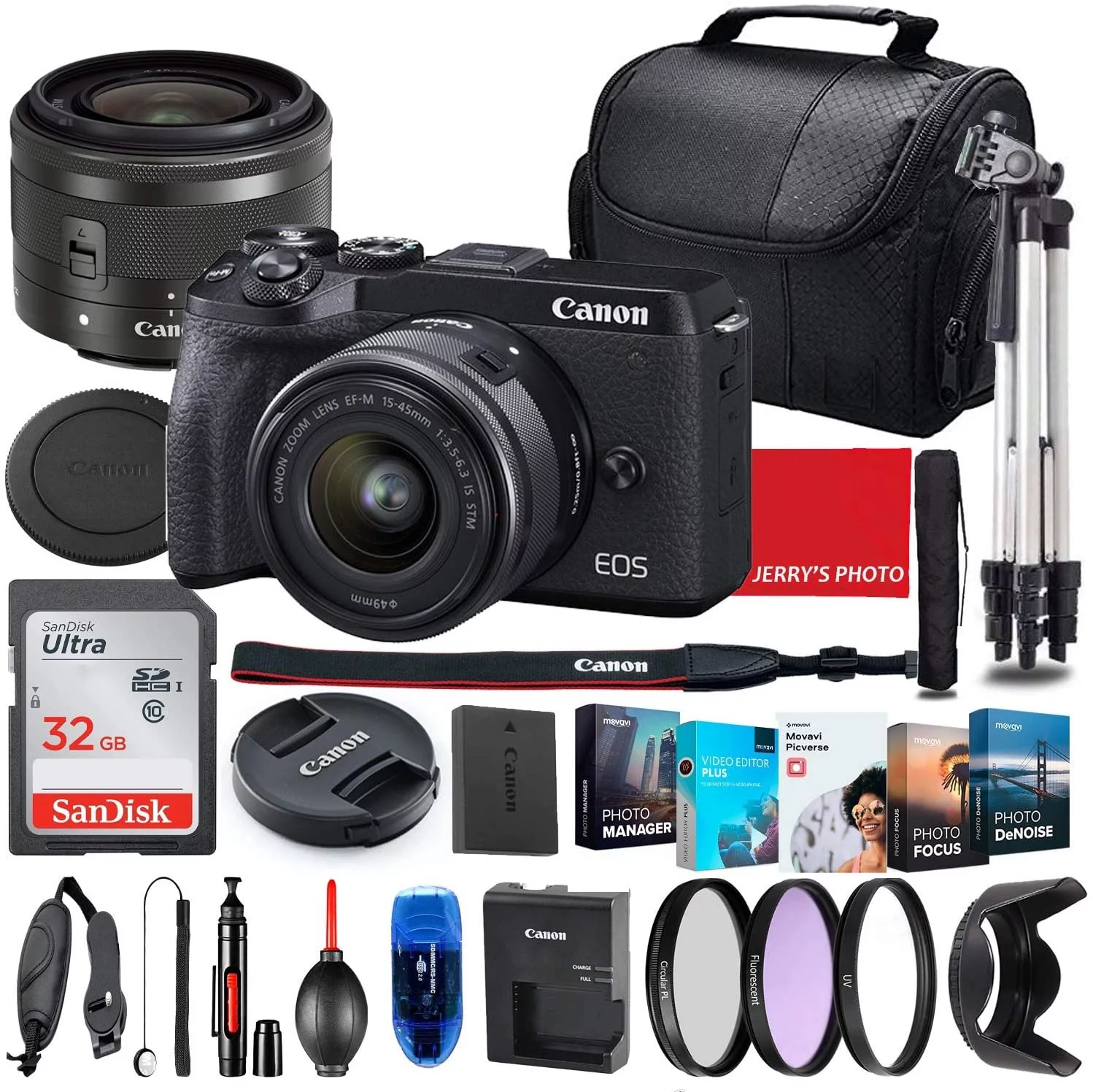 Canon EOS M6 Mark II Mirrorless Camera with 15-45mm Lens (Black) + Accessory Bundle