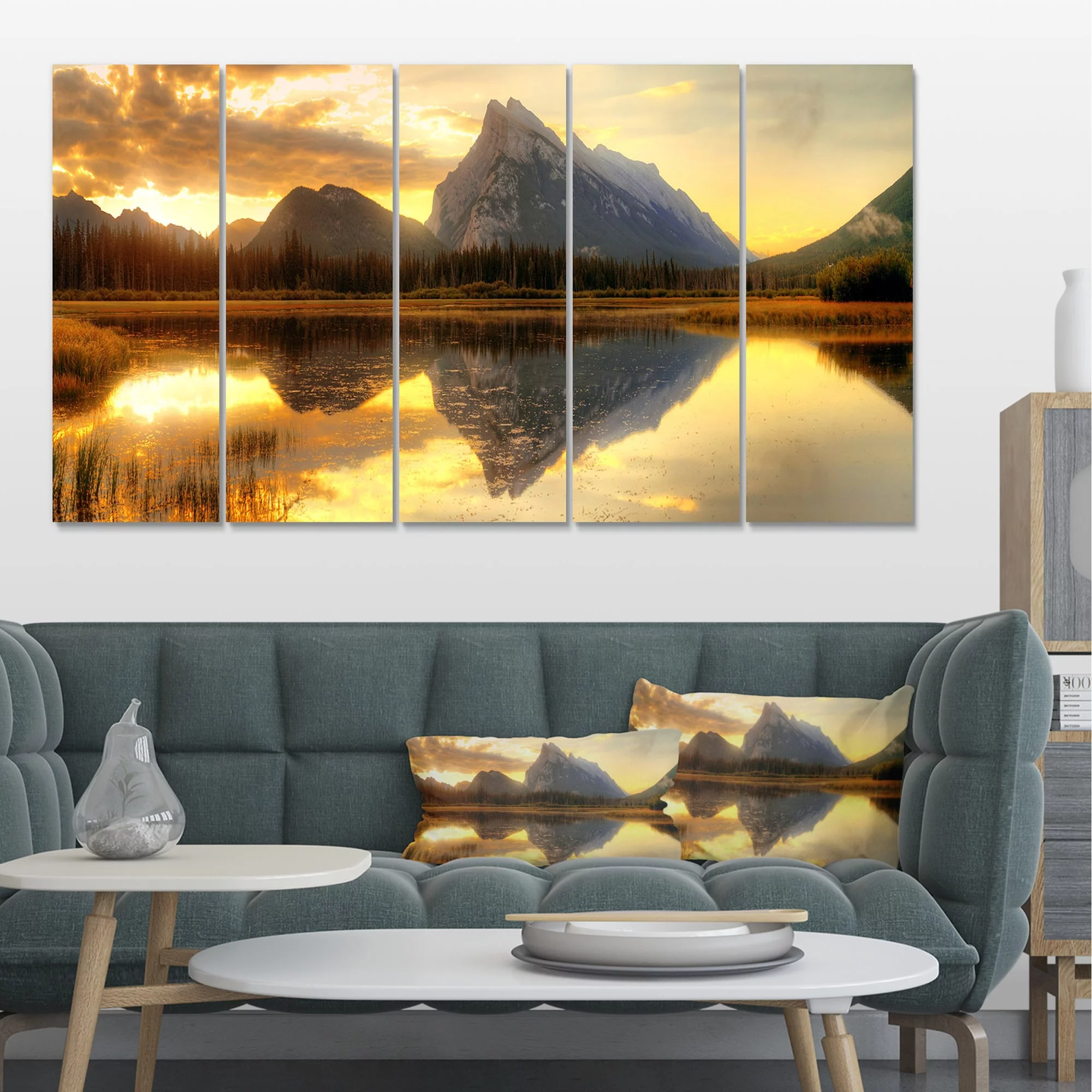 Design Art 'Vermillion Lake Sunrise in Banff Park' 5 Piece Photographic Print on Wrapped Canvas Set
