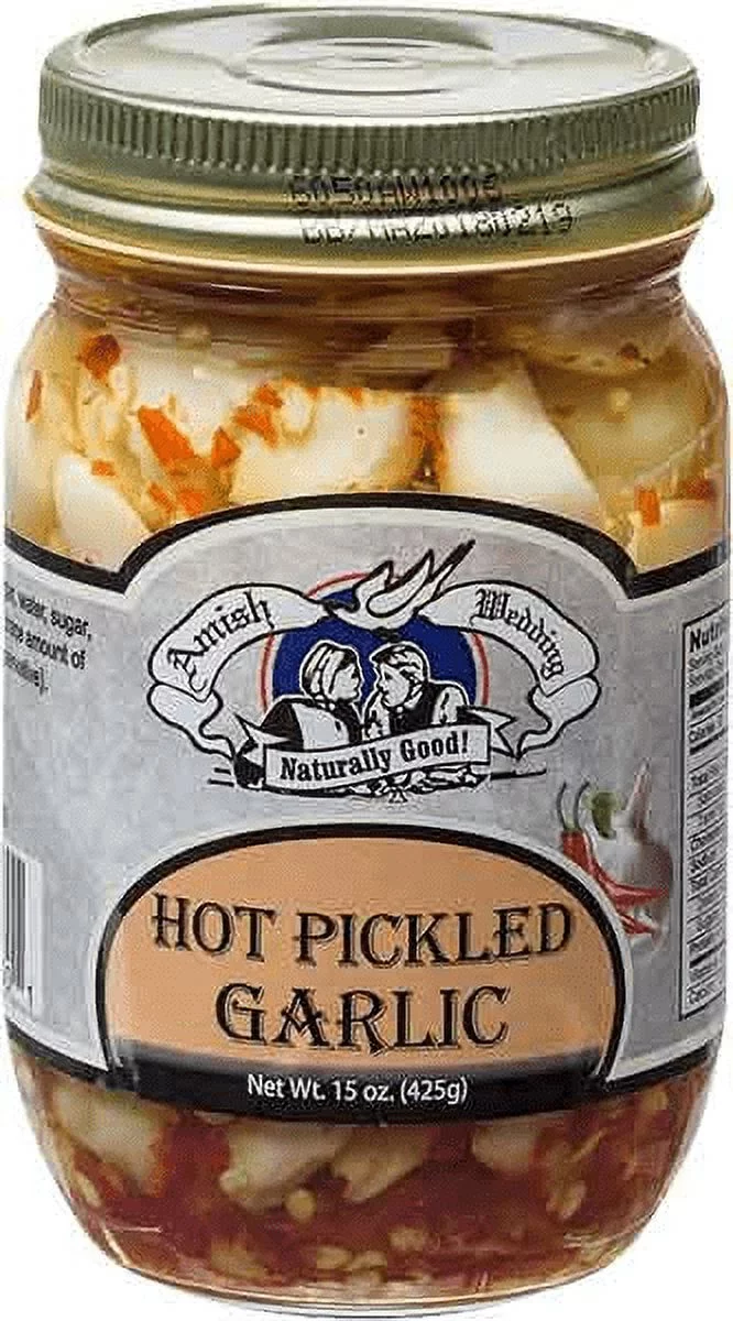 Amish Wedding Foods Hot Pickled Garlic Cloves, 2-Pack 15 oz. Jars
