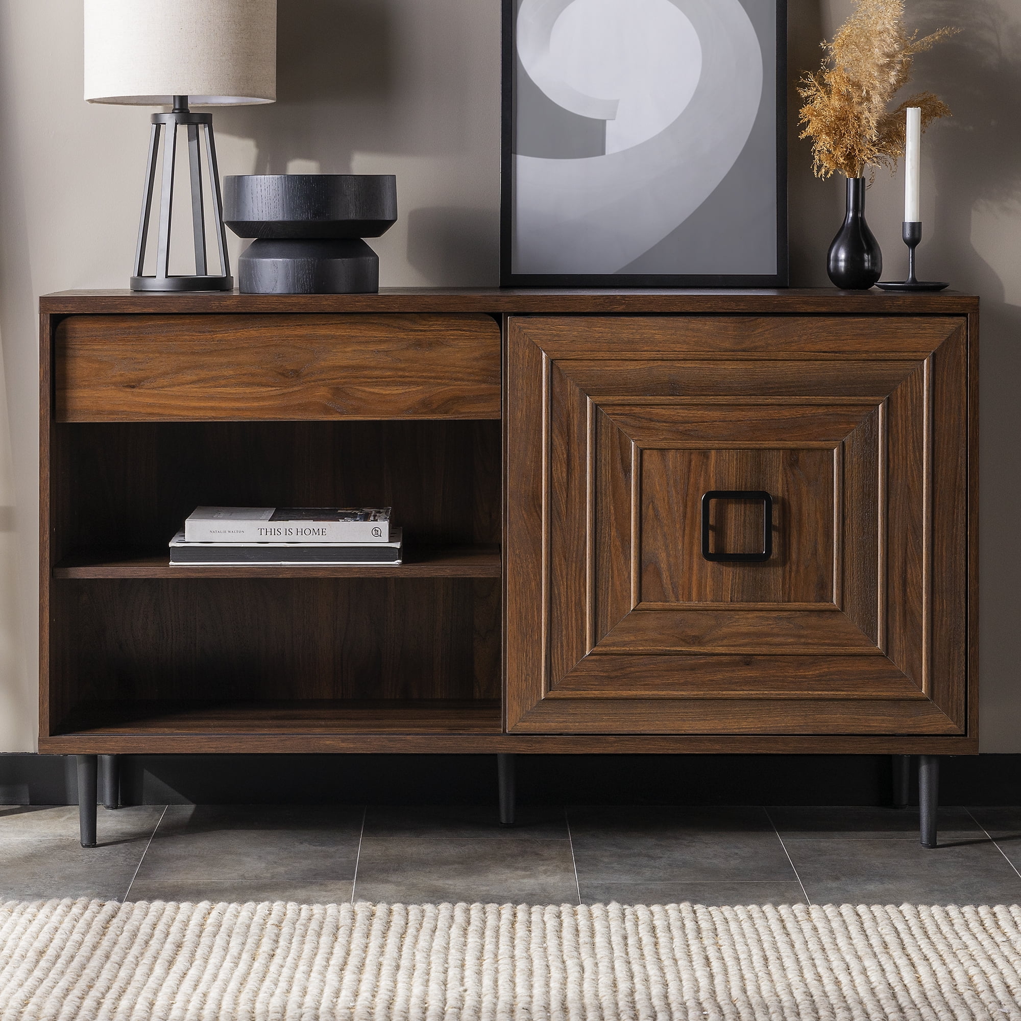 Esme Modern Dark Walnut Sliding Door Sideboard by Walker Edison