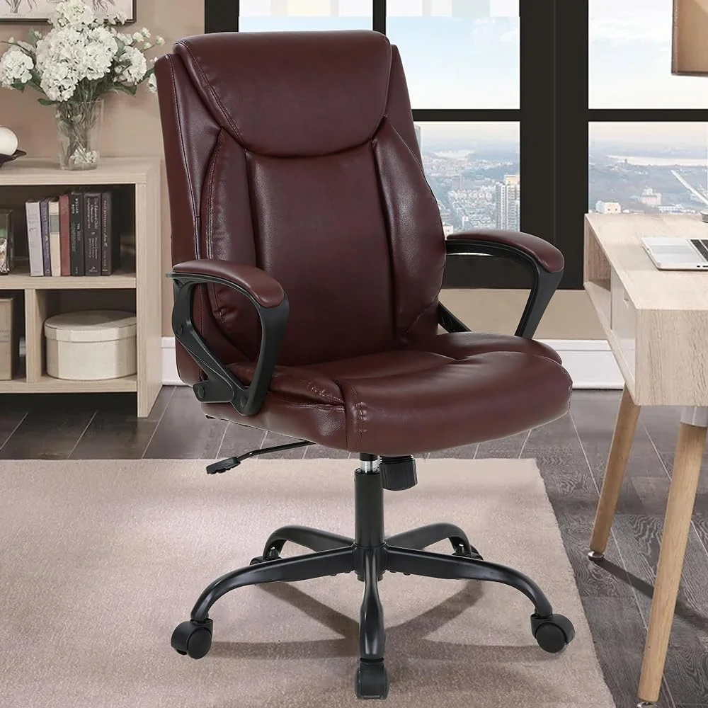 ZFGSUIJN Pu Leather Desk Chairs with Wheels and Arms  Executive Desk Chairs with High-Back Cushion  Ergonomic Office Chair Lumbar Support Comfy Office Chairs for Heavy People  Swivel Chai