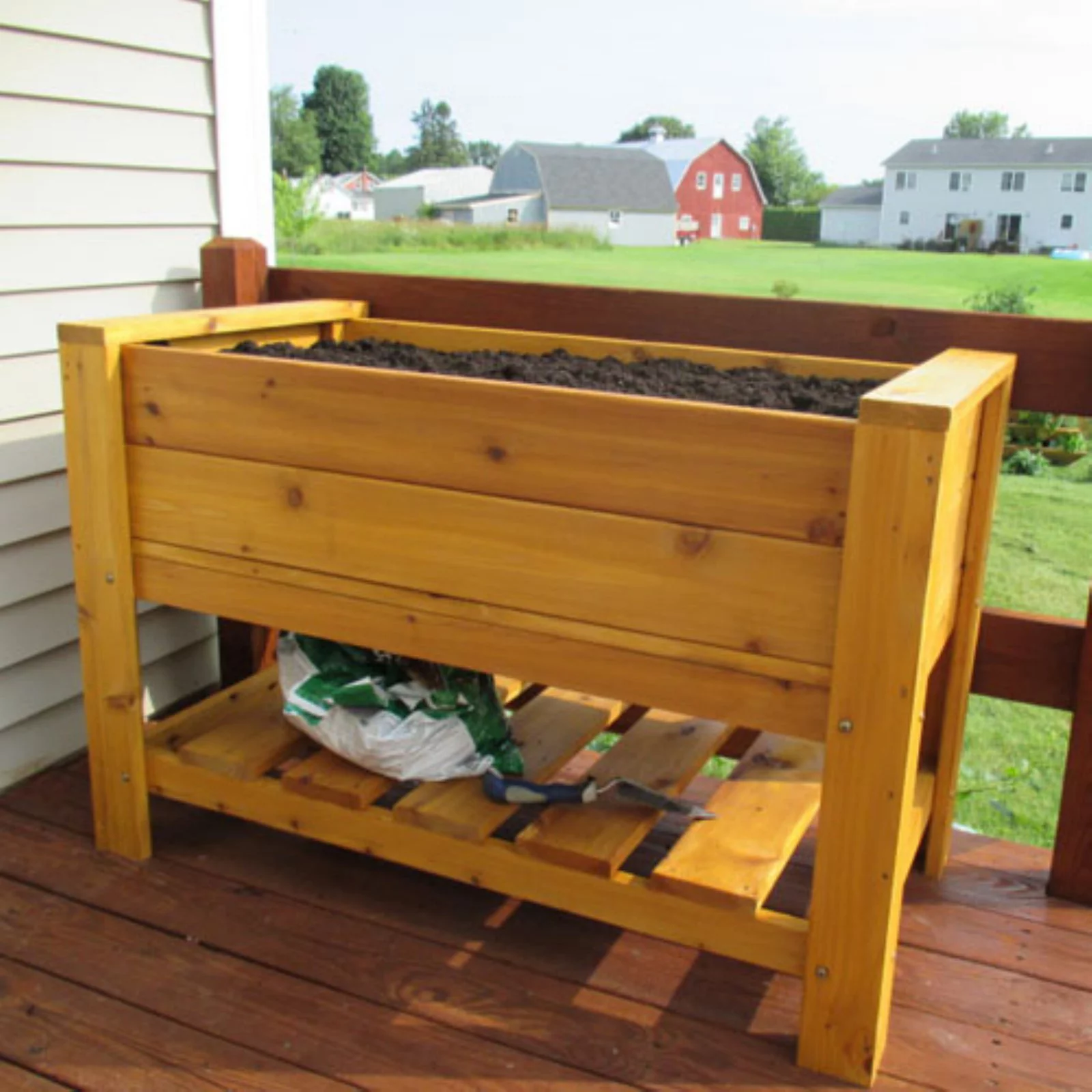 Infinite Cedar Elevated Planter Box with Shelf
