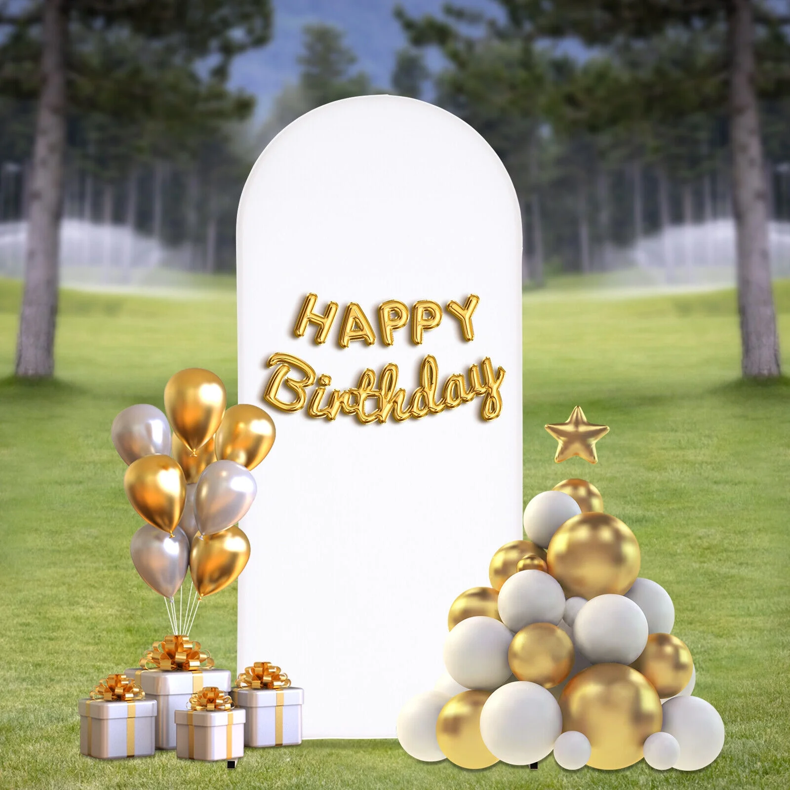 Wedding Arch Backdrop Stand 6ft Gold White Metal Arch Backdrop Stand 180*80 cm