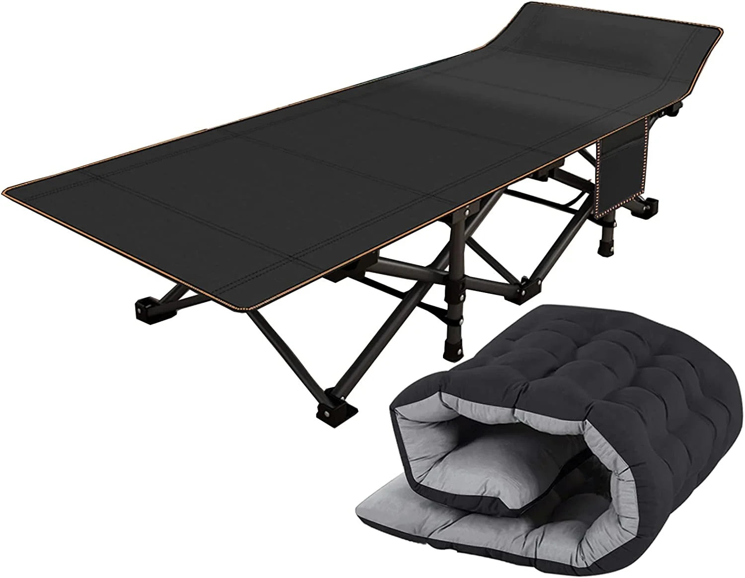 Folding Camping Cots for Adults, Double Layer 1200D 500lb Loading Cot for Sleeping, Heavy Duty Guest Bed with Mattress Carrying Bag Home Camping Office Vacation Hospital