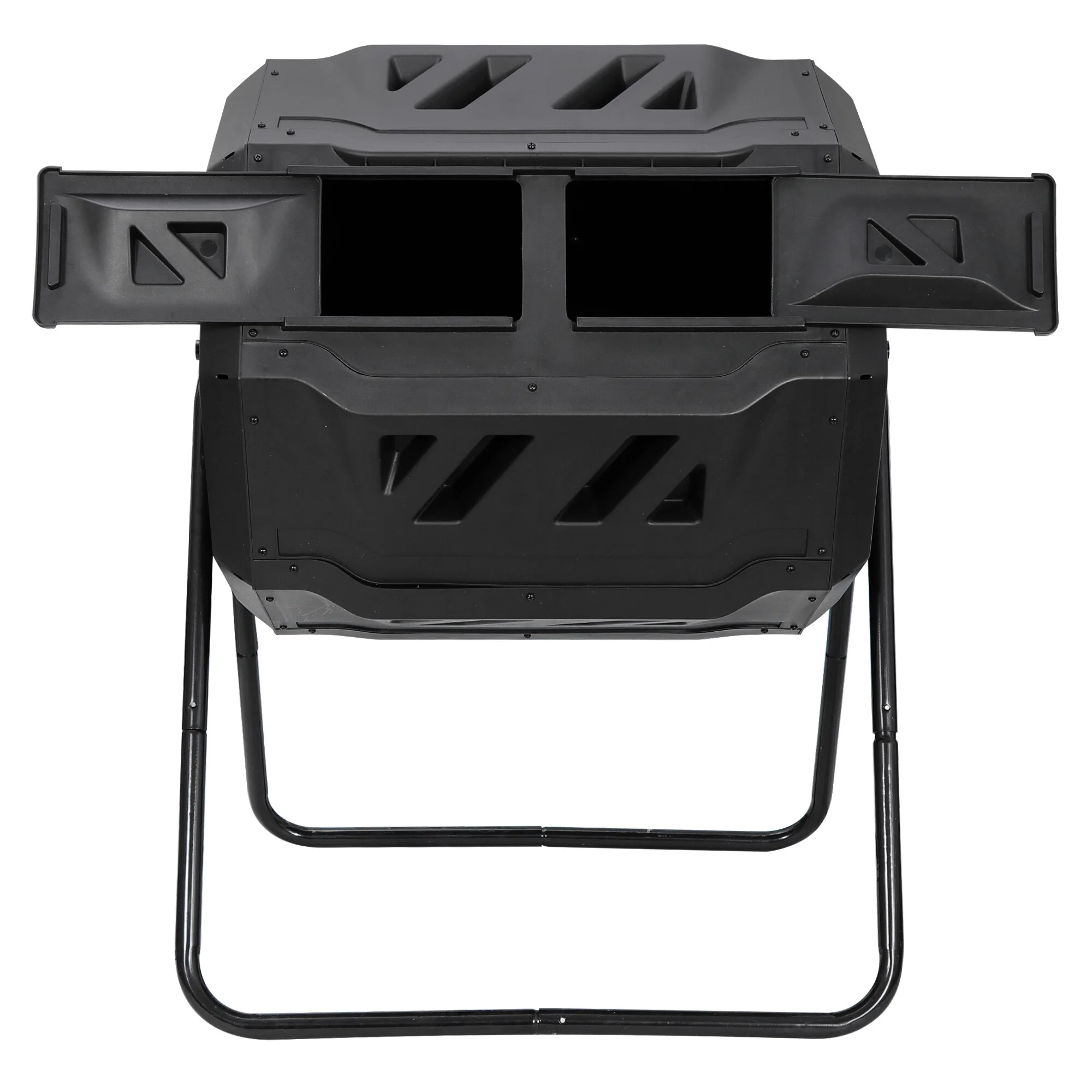 F2C 360⁰ Tumbling Design Black Composter - 43 Gallon Dual Chamber Tumbling Composter with Solid Steel Frame - BPA Free, Easy to Assemble, Space-saving - Includes Pearson's Gardening Gloves