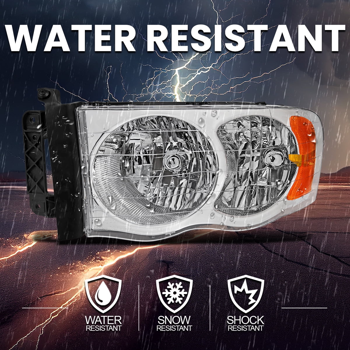 Spec-D Tuning Chrome Headlights Compatible with 2002-2005 Dodge Ram 1500, 2003-2005 Ram 2500 3500 L+R Pair Head Light Lamp Assembly