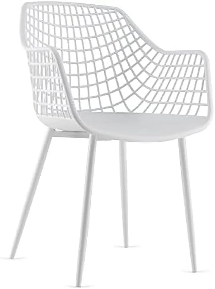 TJUNBOLIFE Modern Dining Chairs Set of 4 - White Arm Chair with 15" High Backrest  Powder-Coated Metal Legs  Anti-Slip Foot Pads  Max Load 265 lbs  Kitchen Dining Room