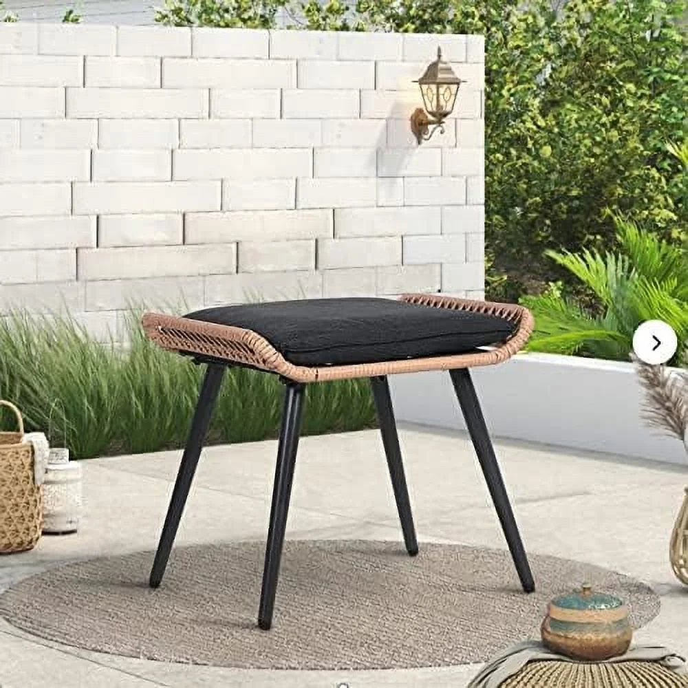 CHYTRE Outdoor Wicker Ottoman   Patio Rattan Ottomans with Seat Cushions  2 Pieces Footstool Footrest Seat for Outside Garden  Balcony  Living Room  Gray