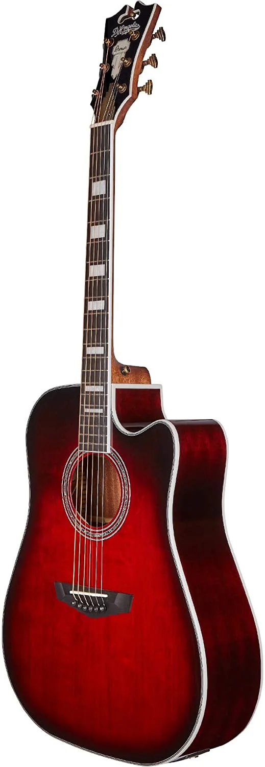 D'Angelico Electro 6 String Acoustic-Electric Guitar, Right, Trans Black Cherry Burst