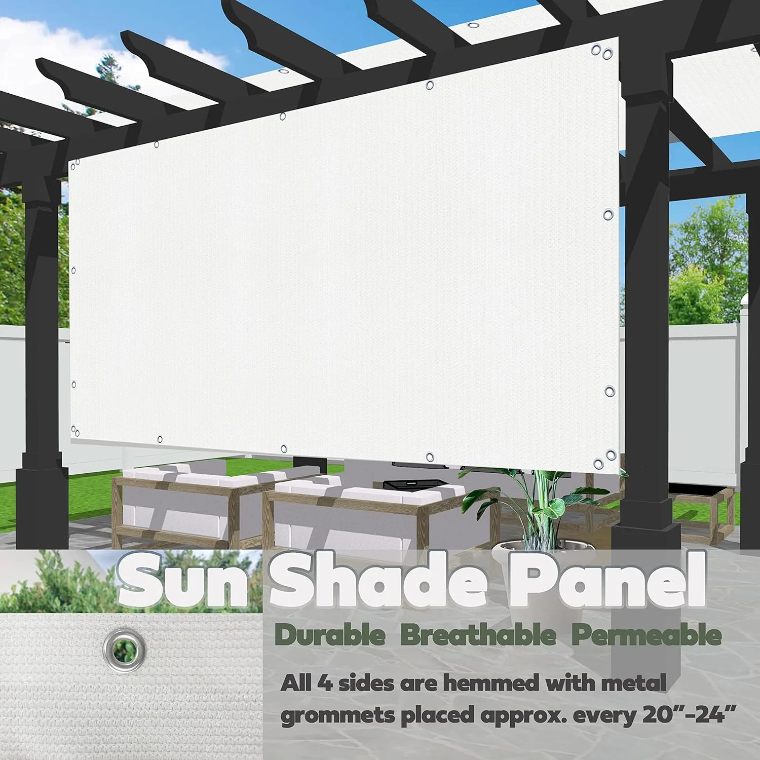 Sun Shade Panel Privacy Screen With Grommets On 4 Sides For Outdoor, Patio, Awning, Window Cover, Pergola (10' X 20', White)