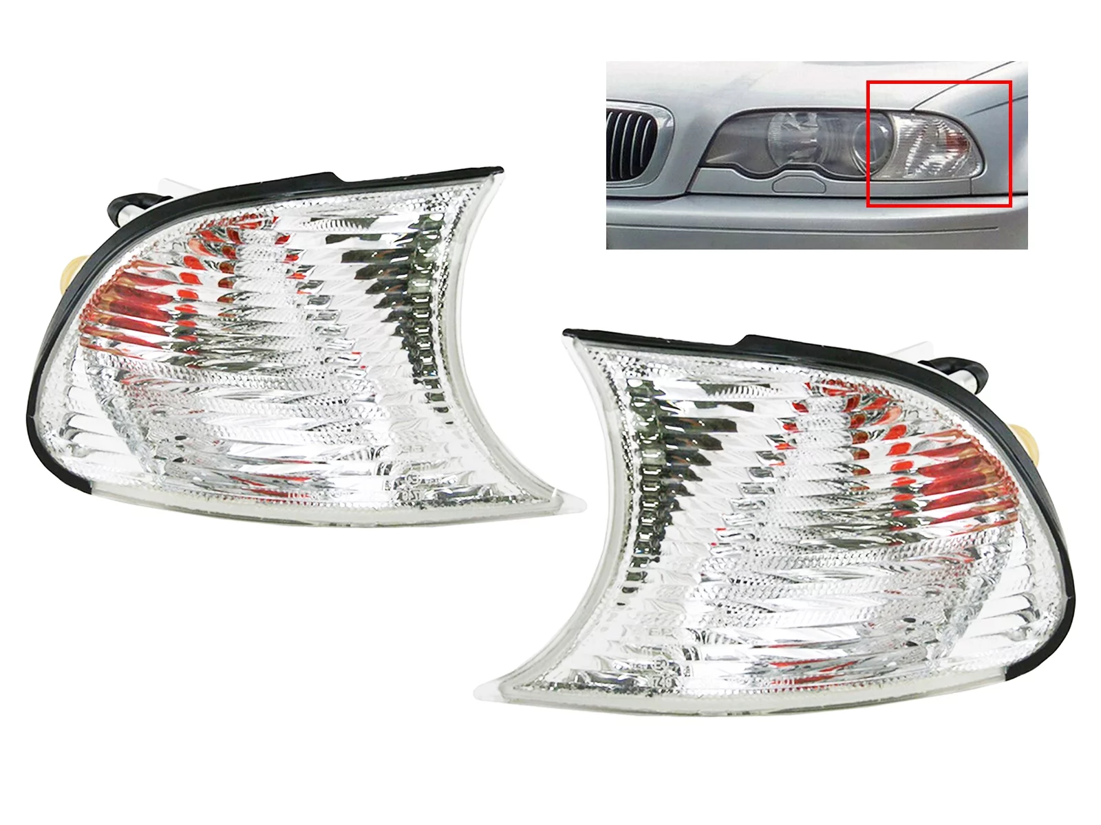 APA Replacement Corner Park Signal Light for 1999 2000 2001 E46 3 Series 323Ci 325Ci 328Ci 330Ci M3 with Bulb Driver Passenger PAIR Set 63126904307  63126904308  BM2520108  BM2521108