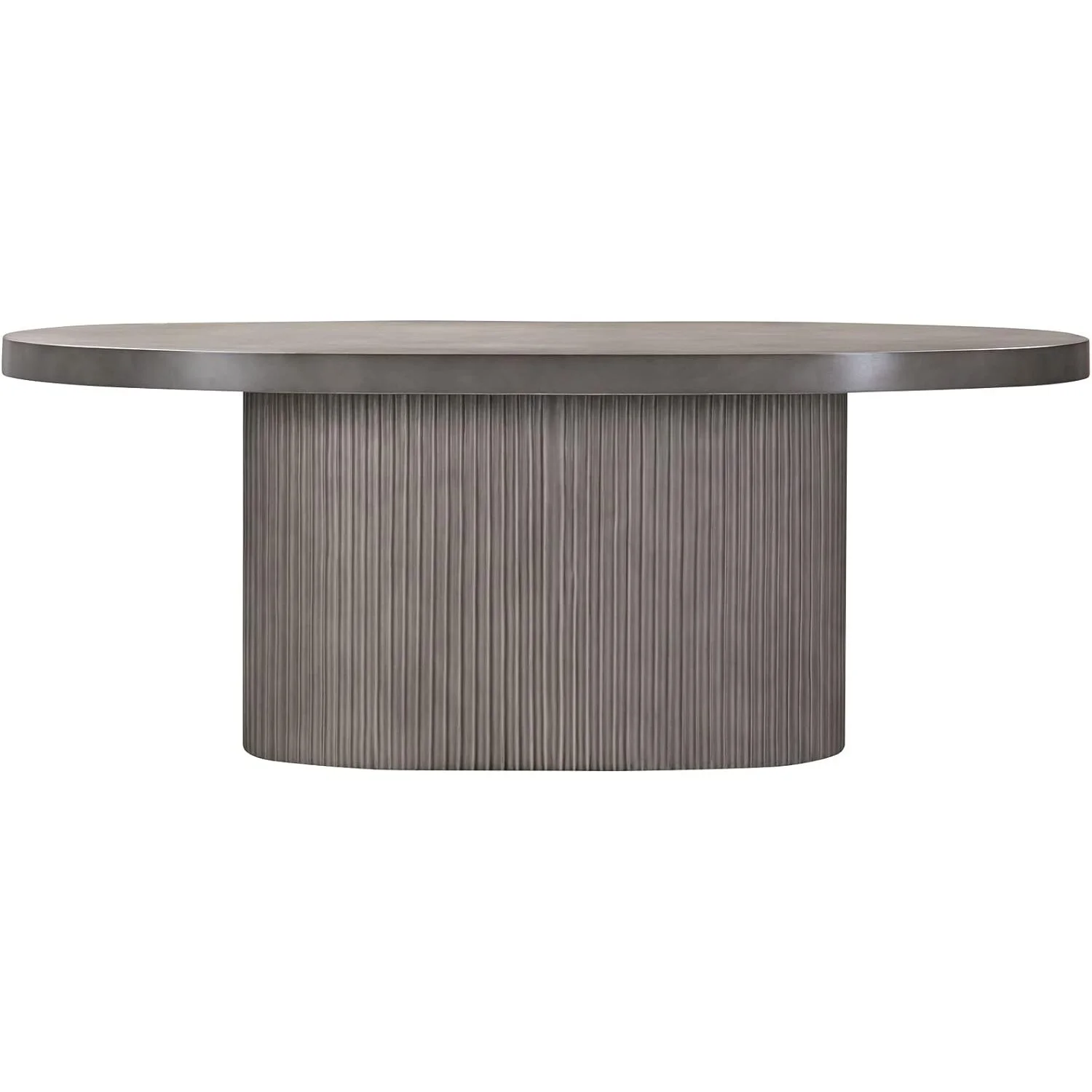 BenJara 75 Inch Modern Concrete Oval Dining Table, Fluted Platform Base, Gray Tone