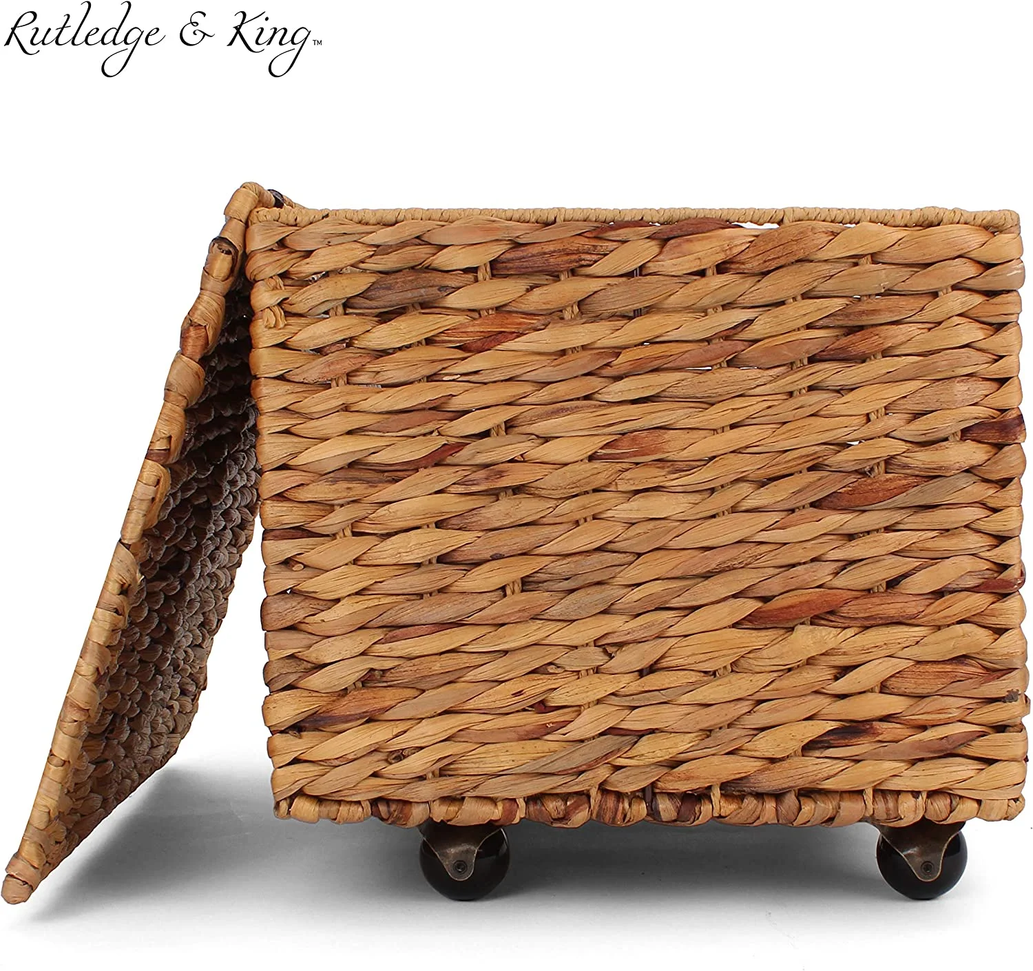 U-SHARE Seagrass Rolling File Cabinet - Home Filing Cabinet - Hanging File Organizer - Home and Office Wicker File Cabinet - Water Hyacinth Storage Basket for File Storage (Russet Brown)