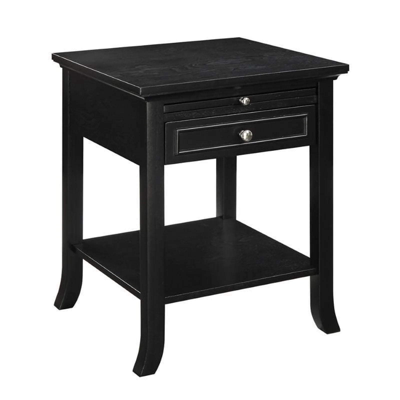 Pemberly Row Traditional Wood End Table with Drawer & Bottom Shelf in Black