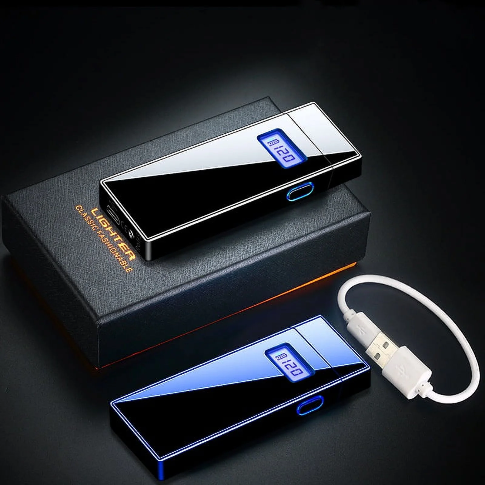 Electronic Lighter USB Rechargeable Windproof Flameless Double Arc Plasma Lighter Camping Picnicking Hiking Hiking Men's Gift Electronic Lighter