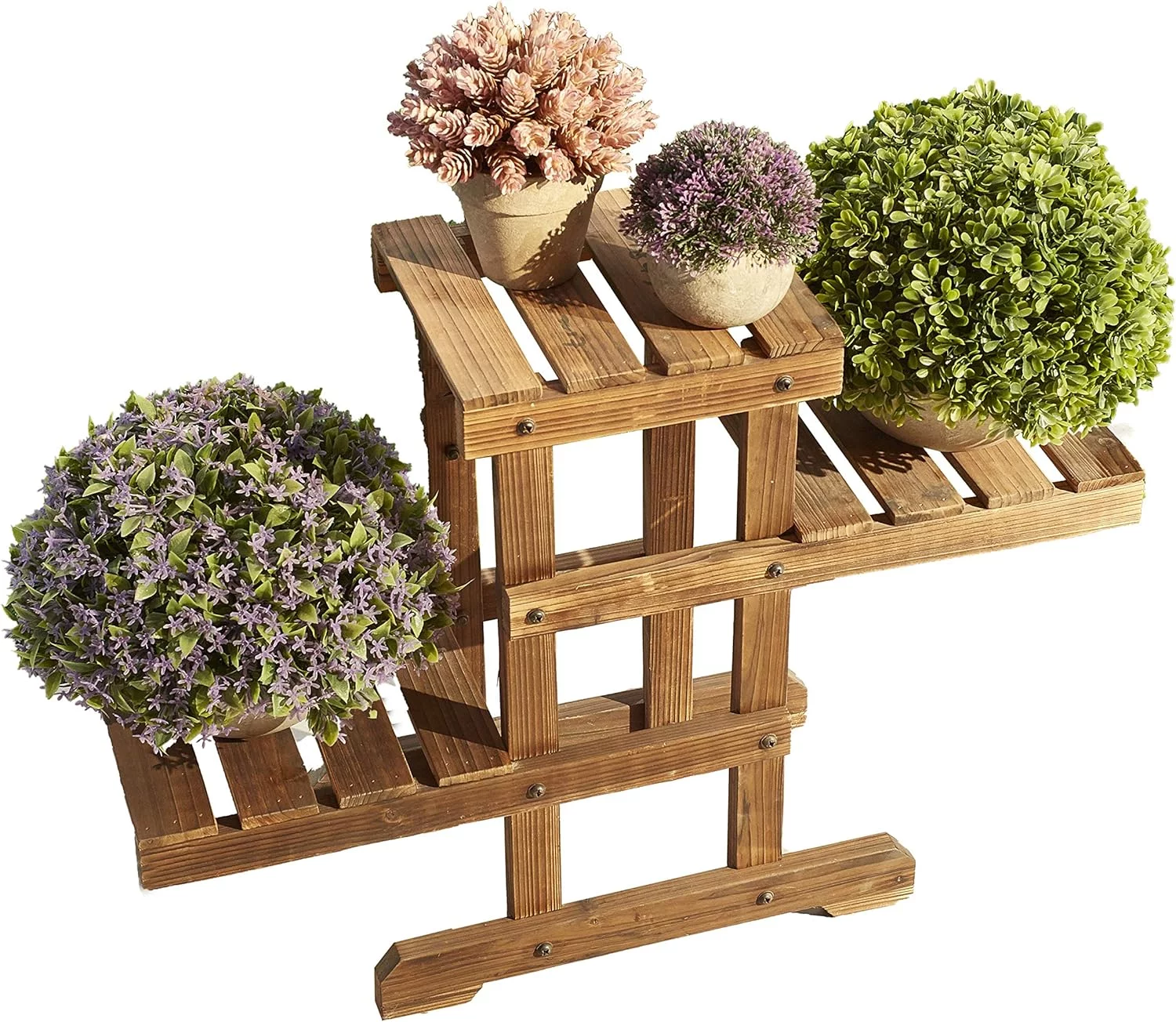 3 Tier Wood Plant Stand Indoor Outdoor Multiple Flower Shelf Display Rack Holder For Garden Patio Balcony, Brown