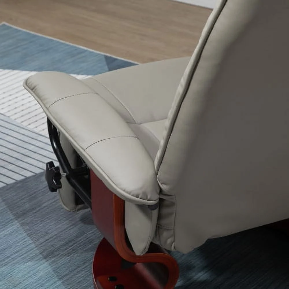 ZJbiubiuHome Faux Leather Manual Recliner with Swivel Wood Base Padded Armrest