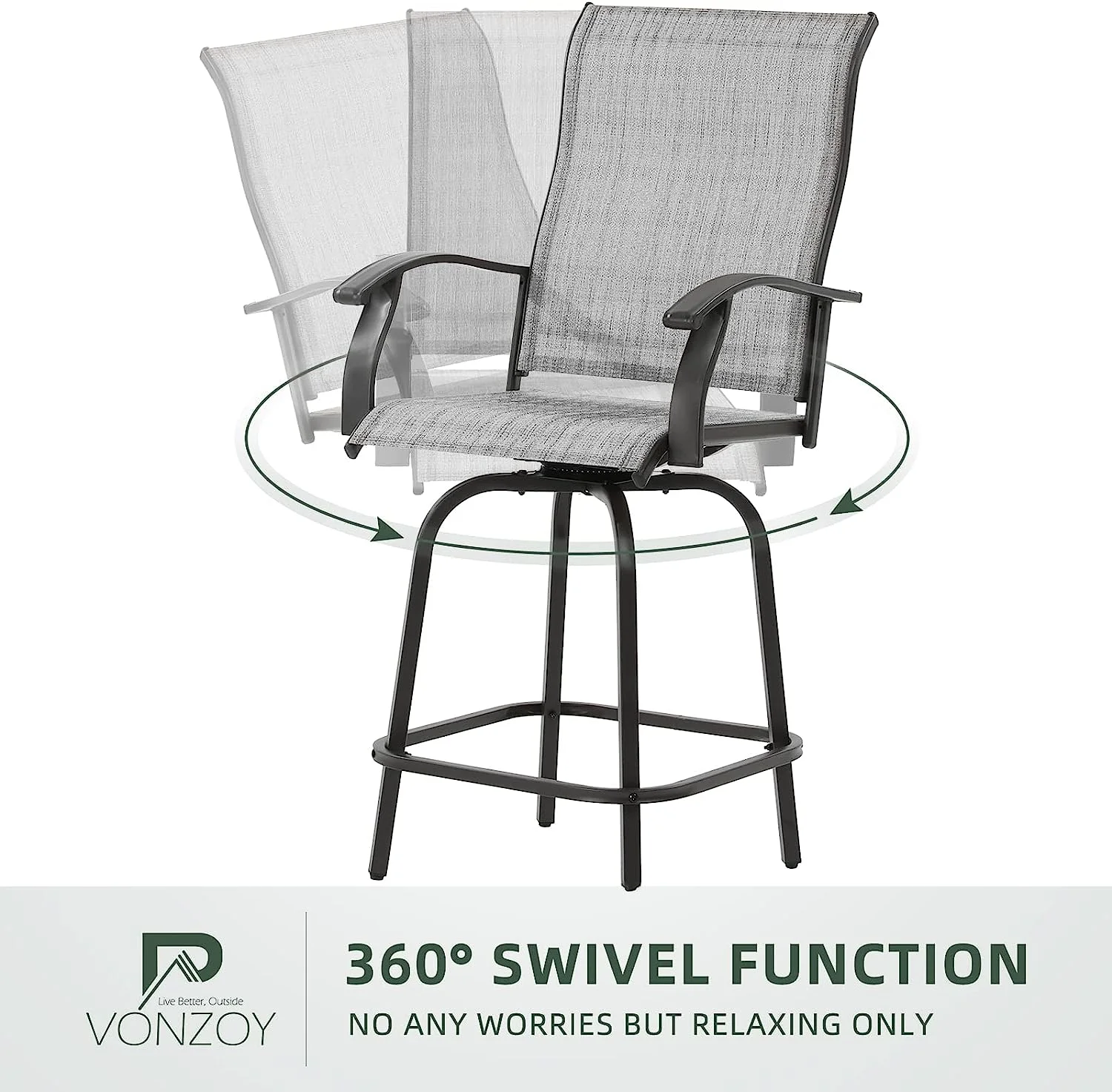 Amopatio Patio Swivel Bar Stools Set of 6, Outdoor Bar Height Patio Chairs for Backyard, Pool, Garden, Deck with High Back and Armrest, All-Weather Mesh, 300lb Capacity, Light Gray