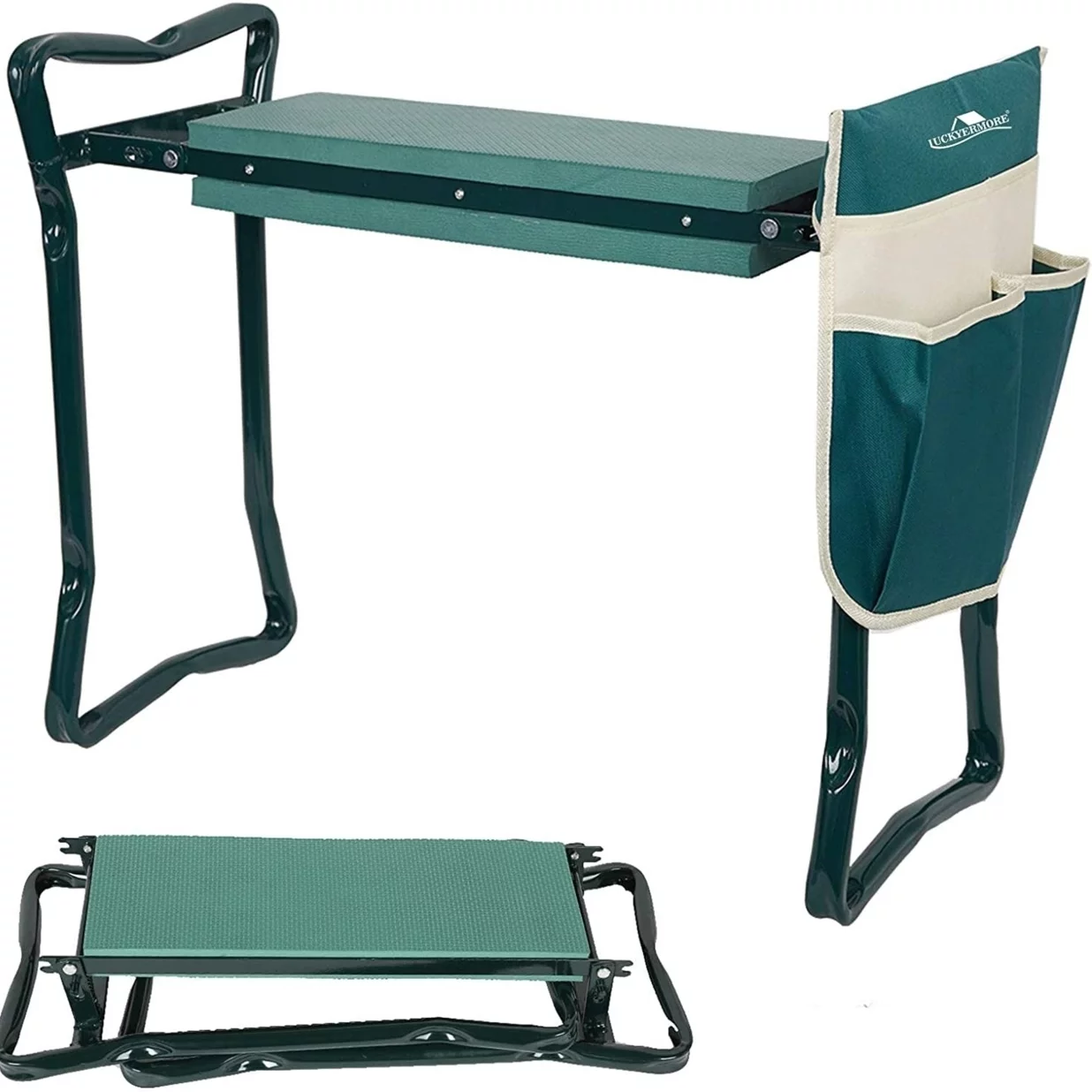 Garden Kneeler and Seat Folding Multi-Functional Steel Garden Stool with Tool Bag EVA Kneeling Pad