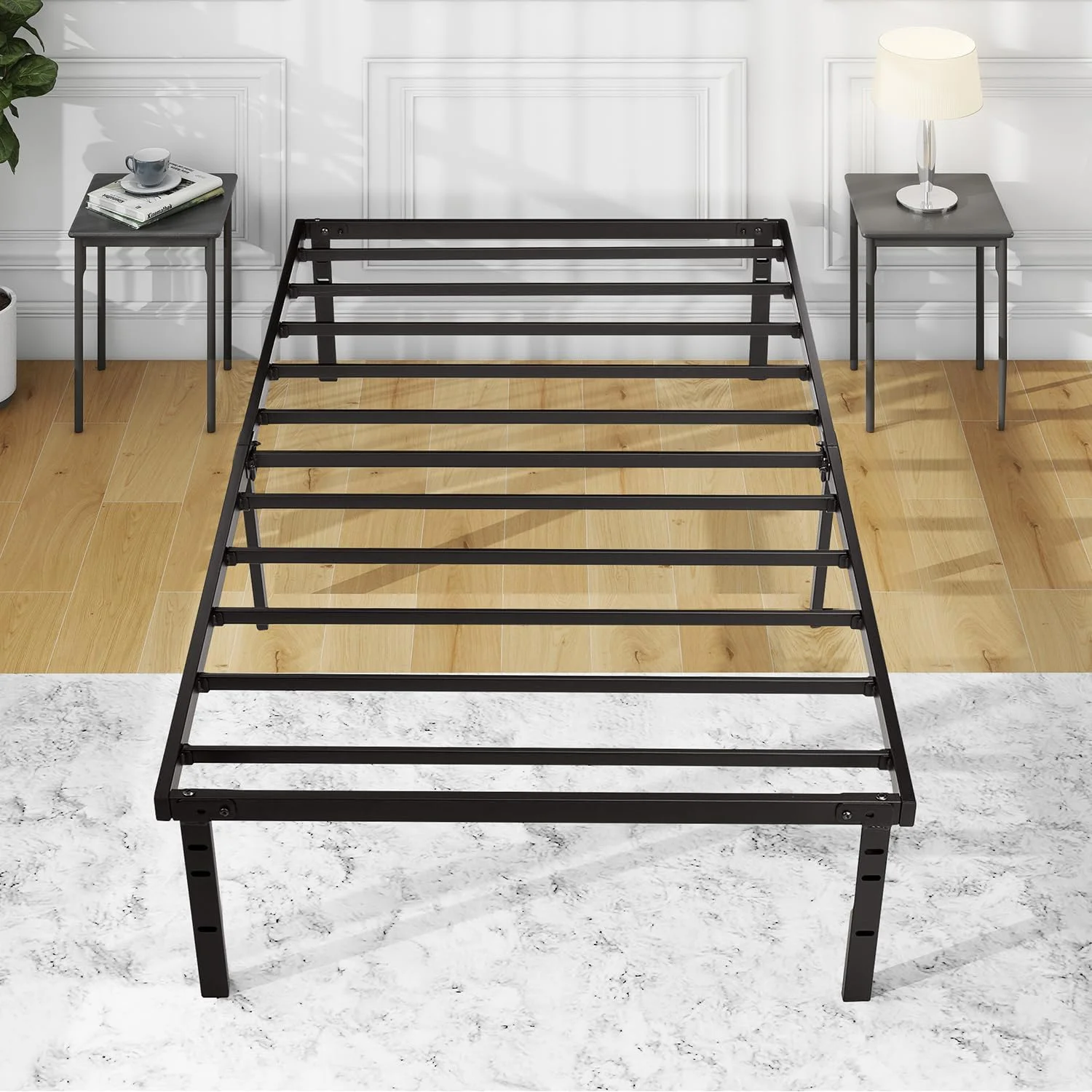 Twin Size Bed Frame with Steel Slats, 14 Inches High Noise Free Metal Platform,Heavy Duty Non-Slip,Black