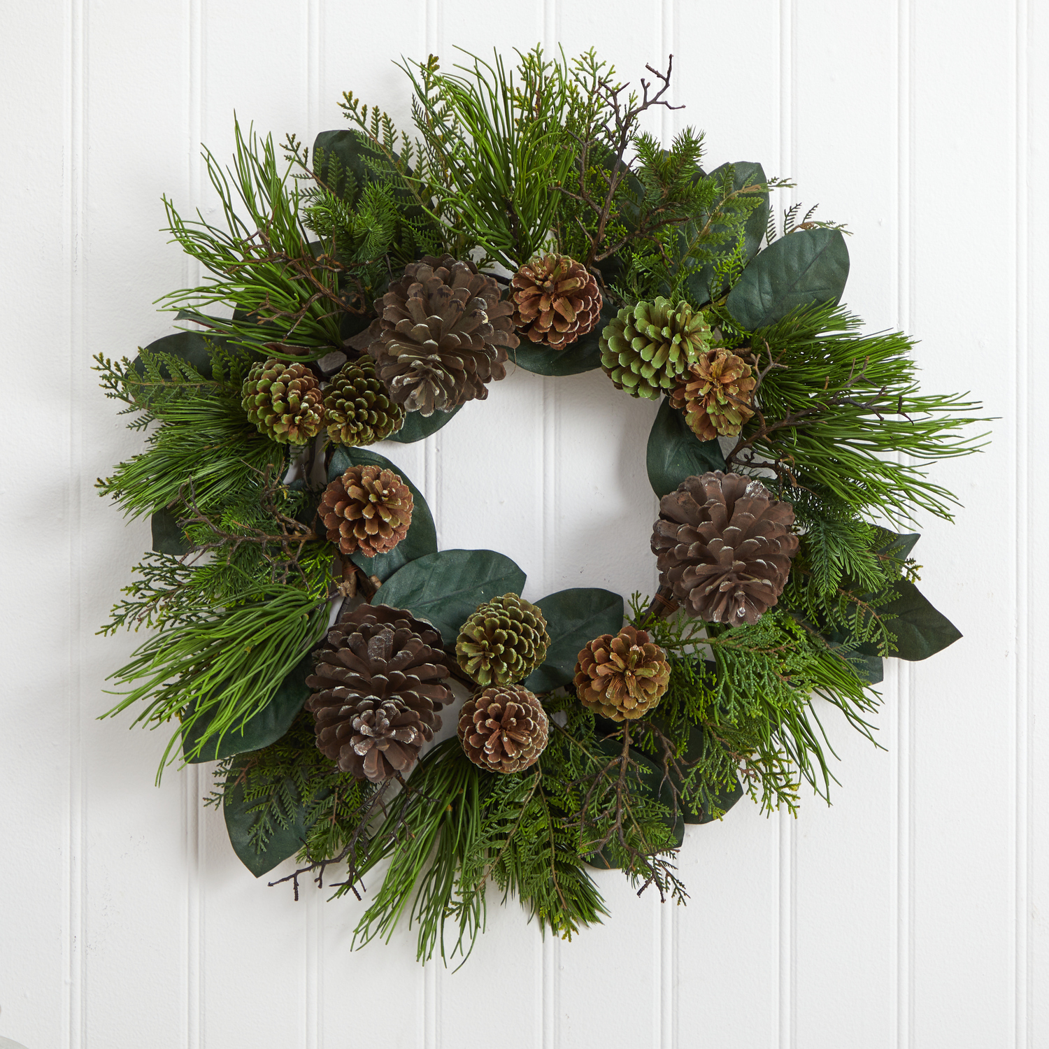 HomeStock Beachy Boho 28In. Pinecone And Pine Artificial Wreath