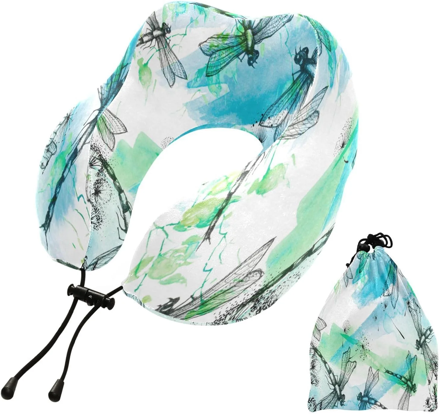 Hidove Vintage Dragonfly Travel Pillow Soft Memory Foam Neck Support Airplane Pillow with Adjustable Clasp Portable Travel Pillow