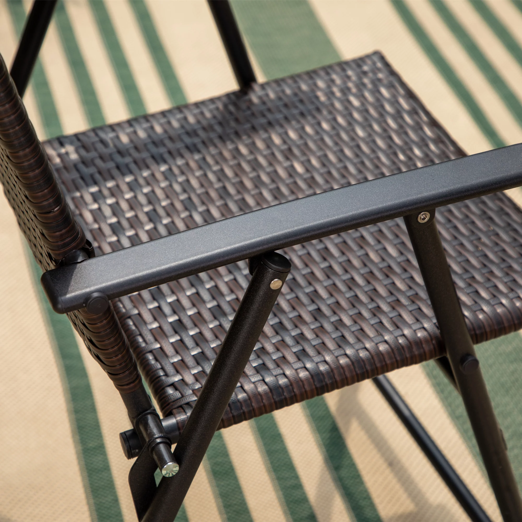 MF Studio 2 Piece Patio Wicker Folding Dining Chairs with Metal Frame, Dark Brown