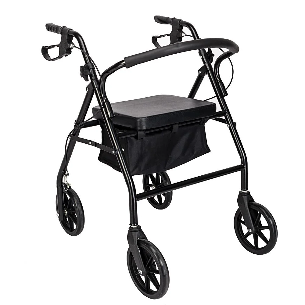 UBesGoo Adjustable Aluminum Rollator Walker Fold Up Padded Seat, Black