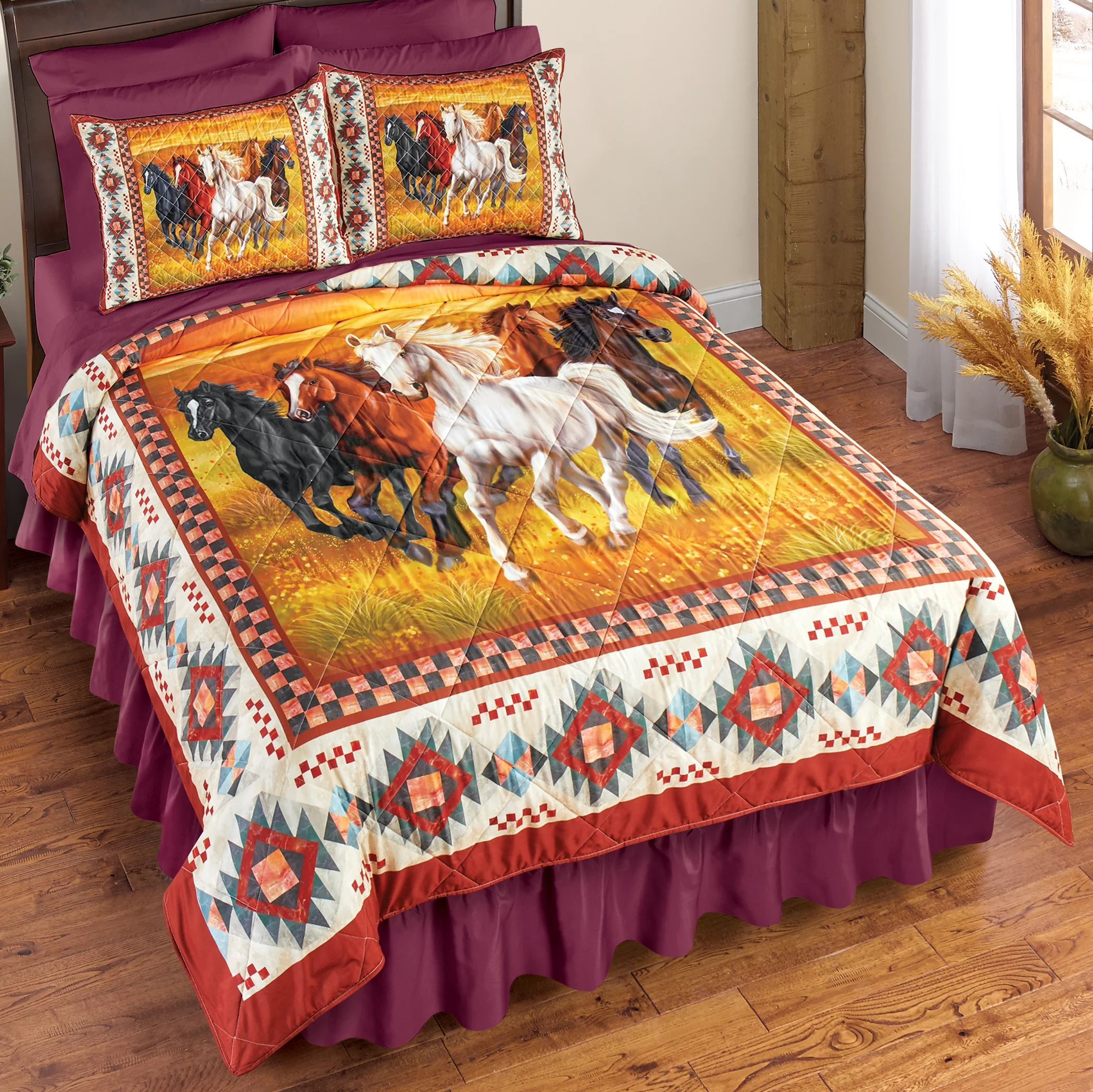 Collections Etc Southwest Running Horses 3-Piece Comforter Set