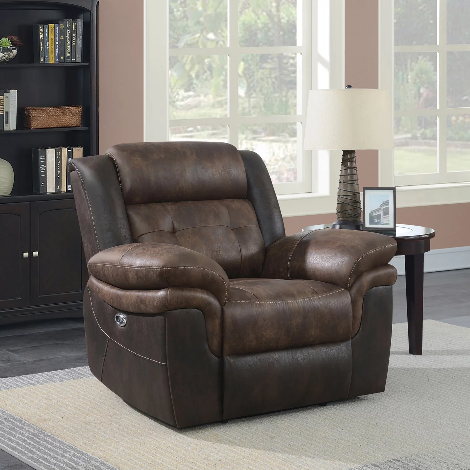 Saybrook Tufted Cushion Power Recliner Chocolate and Dark Brown